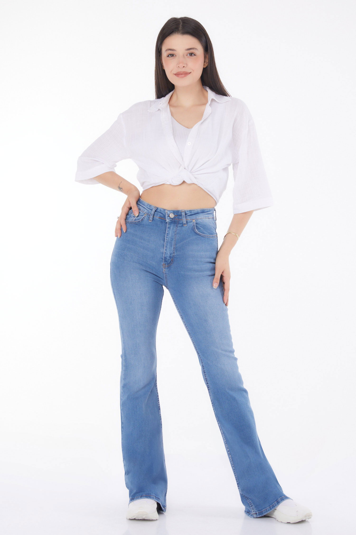 Düz Orta Kadın Mavi İspanyol Paça Kot Pantolon - 25744 - 1