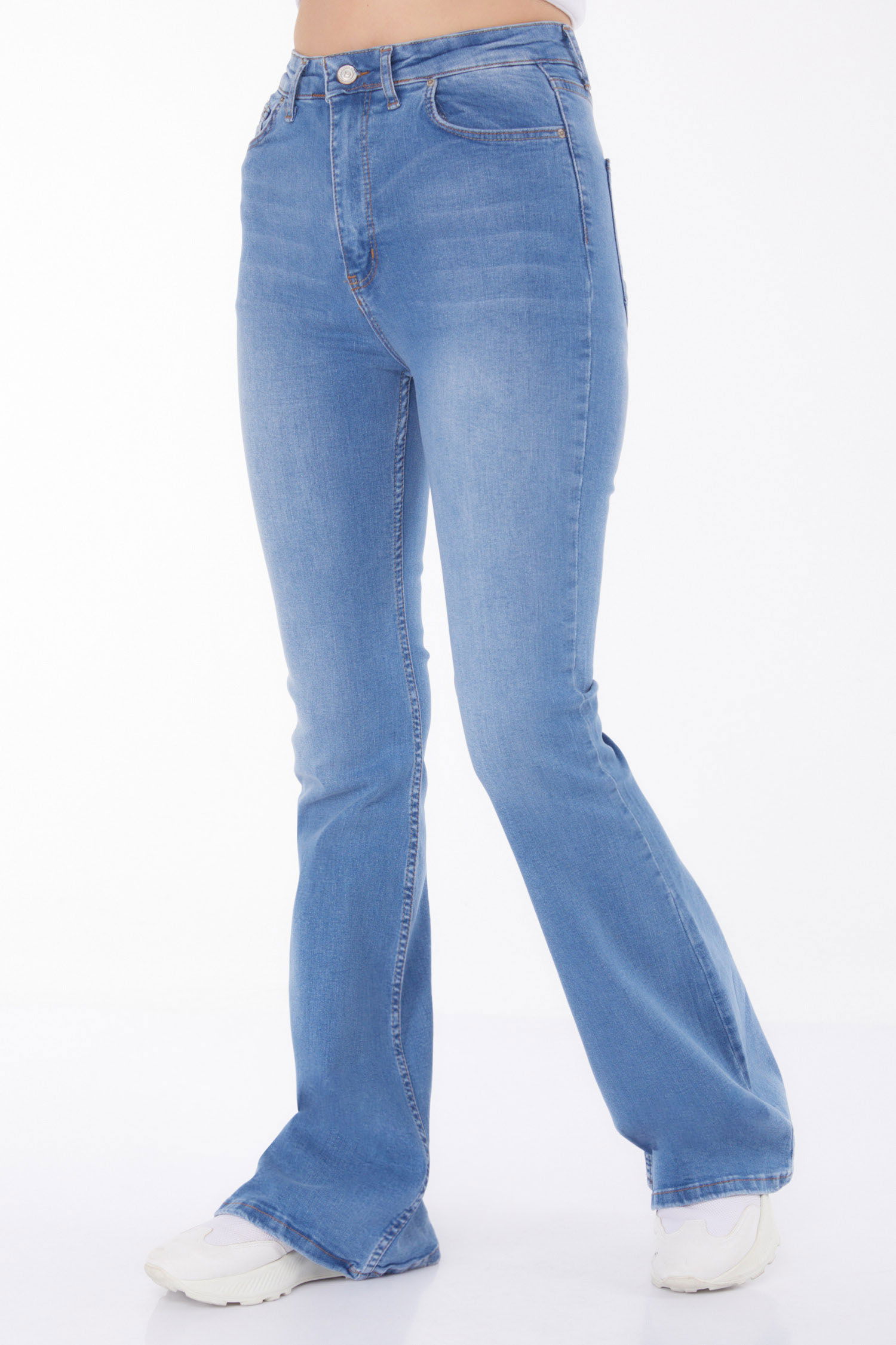 Düz Orta Kadın Mavi İspanyol Paça Kot Pantolon - 25744 - 2