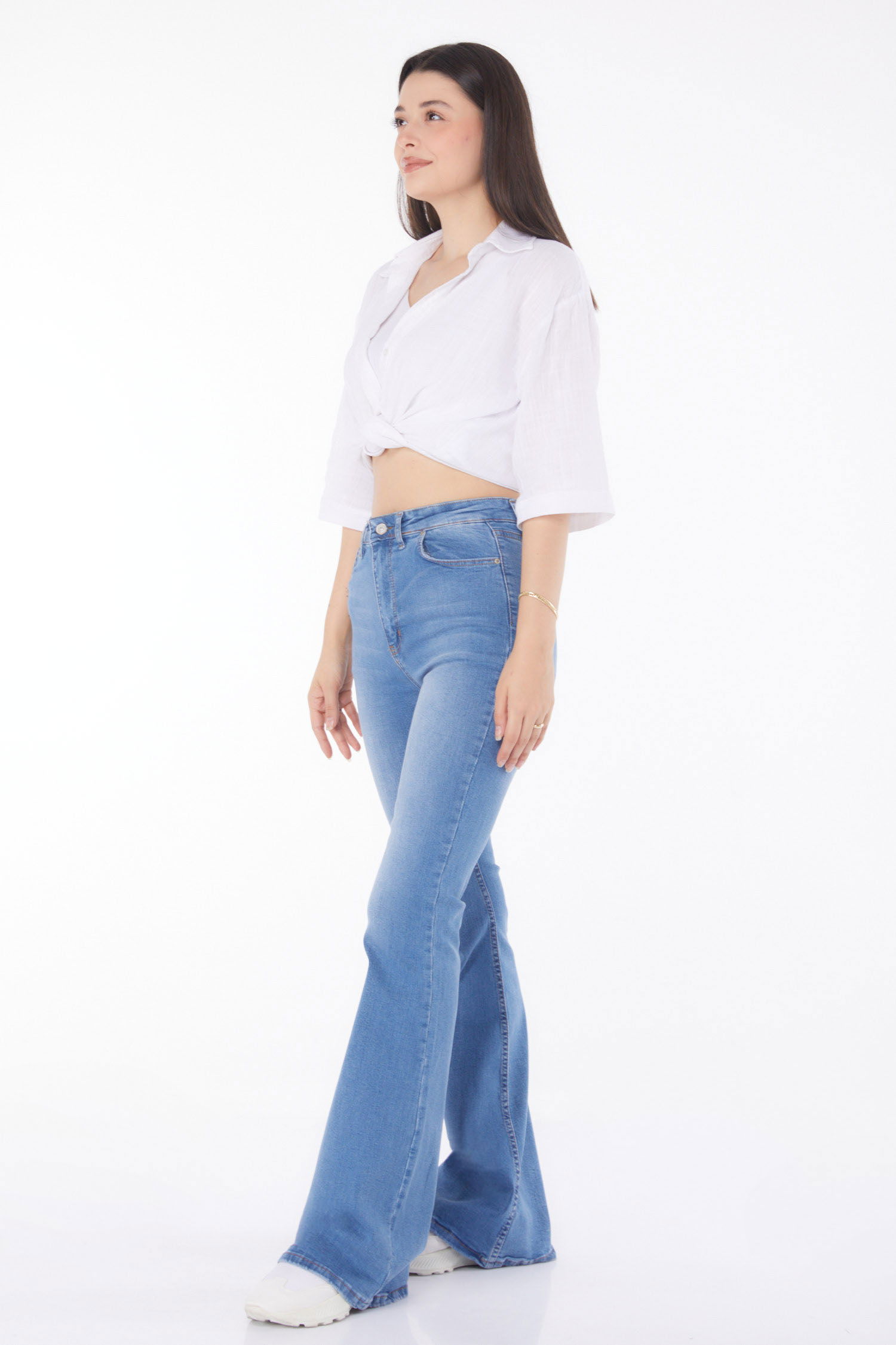 Düz Orta Kadın Mavi İspanyol Paça Kot Pantolon - 25744 - 3