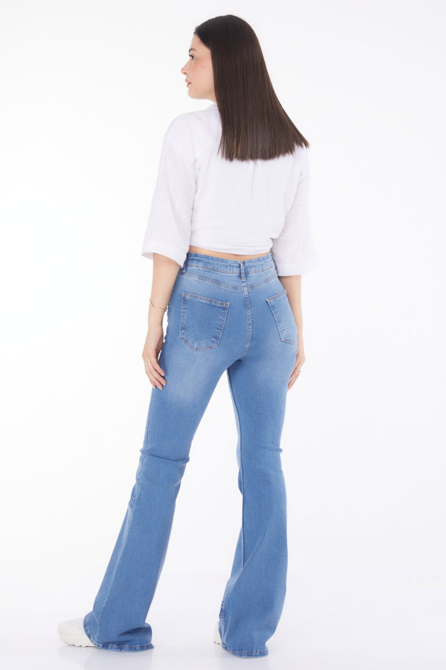 Düz Orta Kadın Mavi İspanyol Paça Kot Pantolon - 25744 - 4