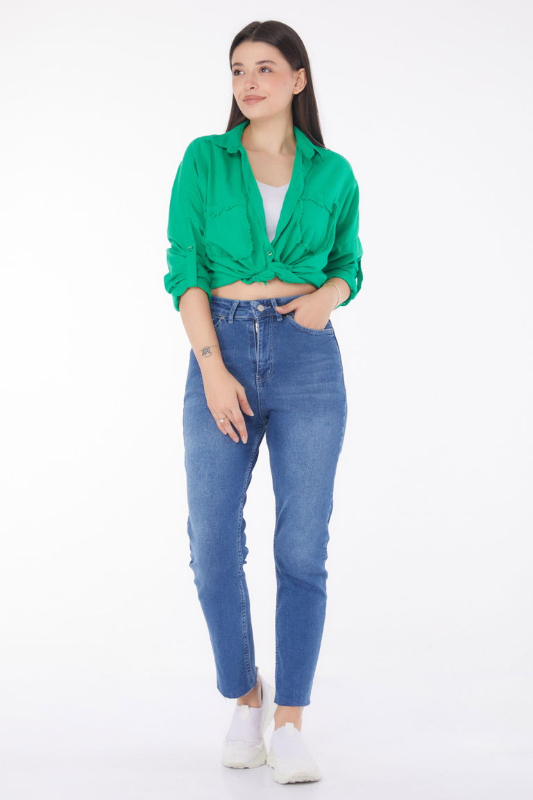 Düz Orta Kadın Mavi Kot Pantolon - 25742 - TOFİSA