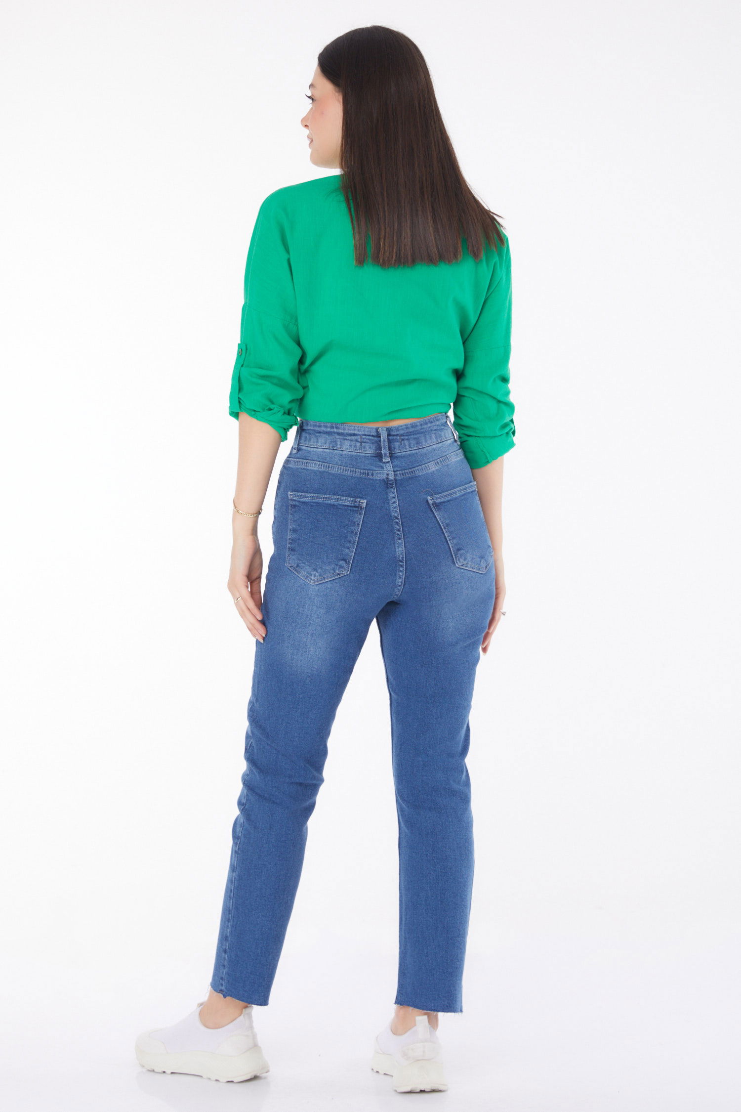 Düz Orta Kadın Mavi Kot Pantolon - 25742 - 4