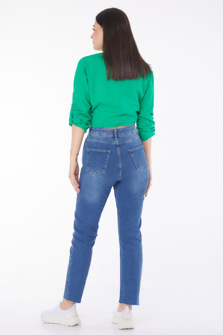 Düz Orta Kadın Mavi Kot Pantolon - 25742 - TOFİSA