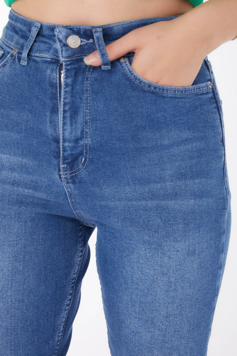 Düz Orta Kadın Mavi Kot Pantolon - 25742 - TOFİSA