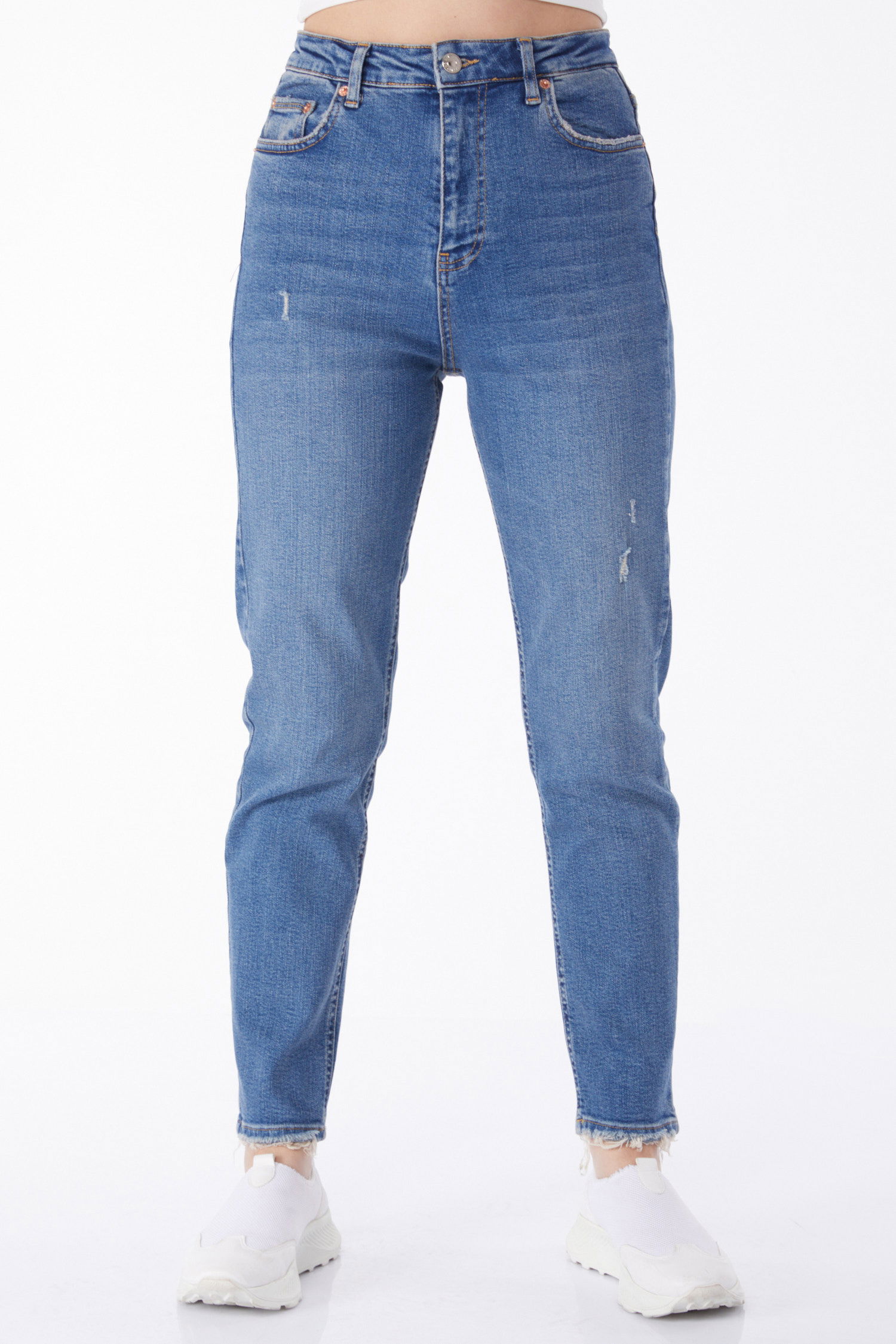 Düz Orta Kadın Mavi Lazerli Kot Pantolon - 50001 - 2