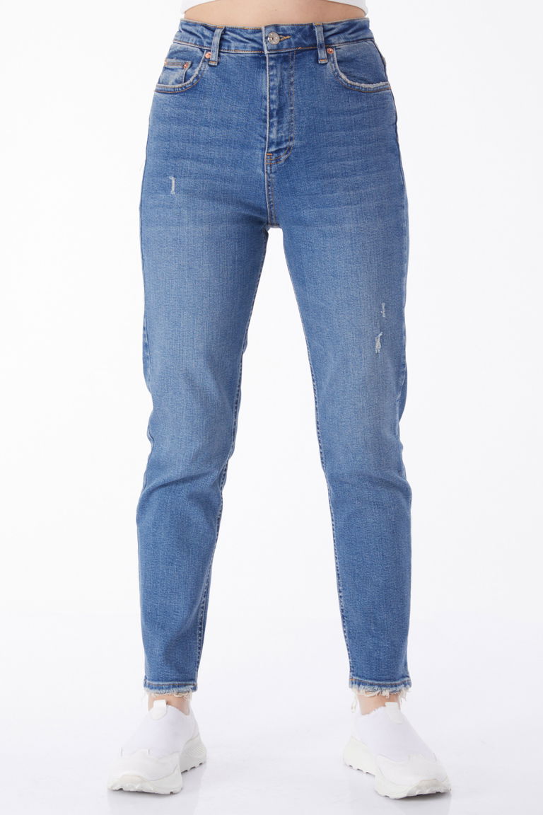 Düz Orta Kadın Mavi Lazerli Kot Pantolon - 50001 - TOFİSA