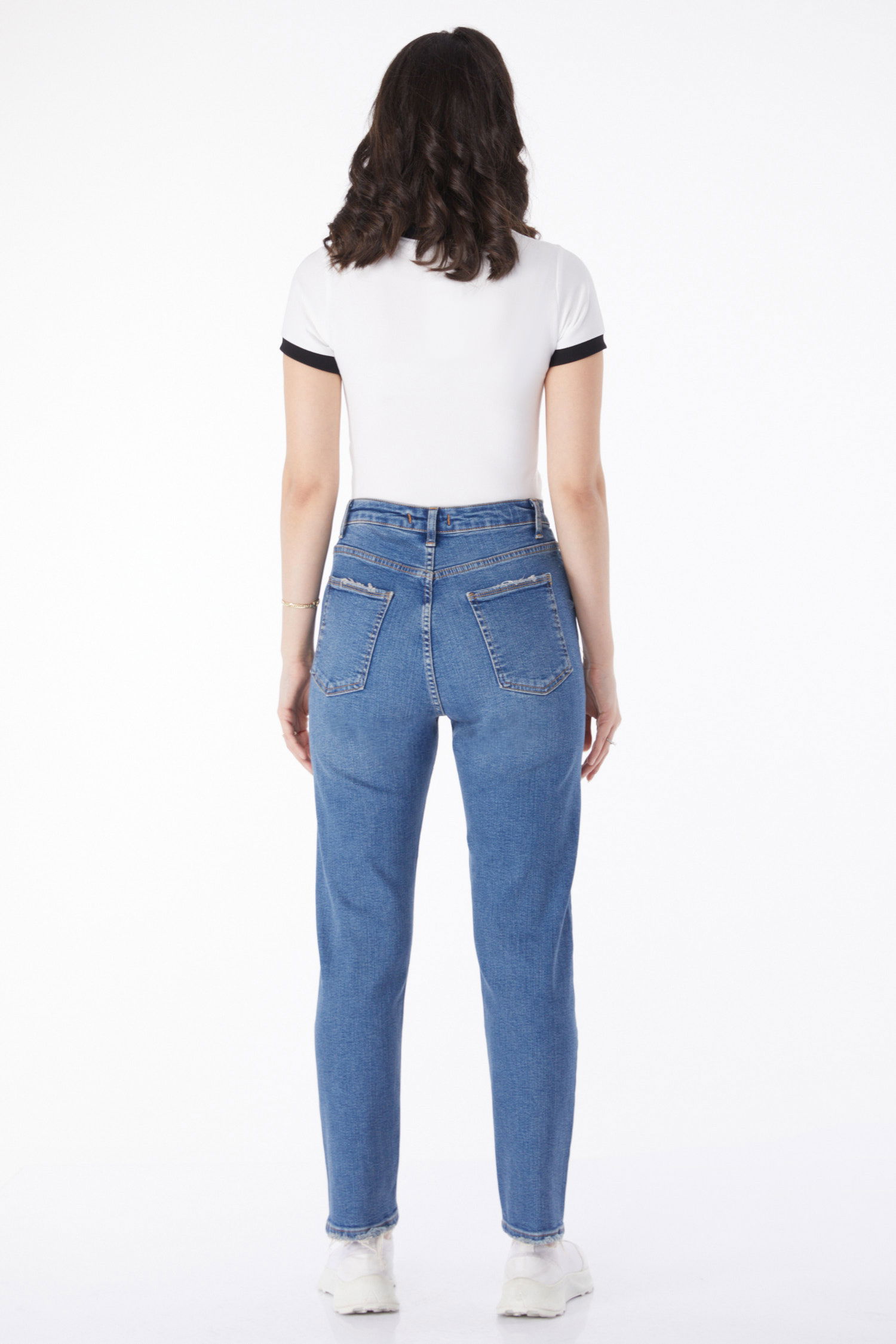 Düz Orta Kadın Mavi Lazerli Kot Pantolon - 50001 - 4