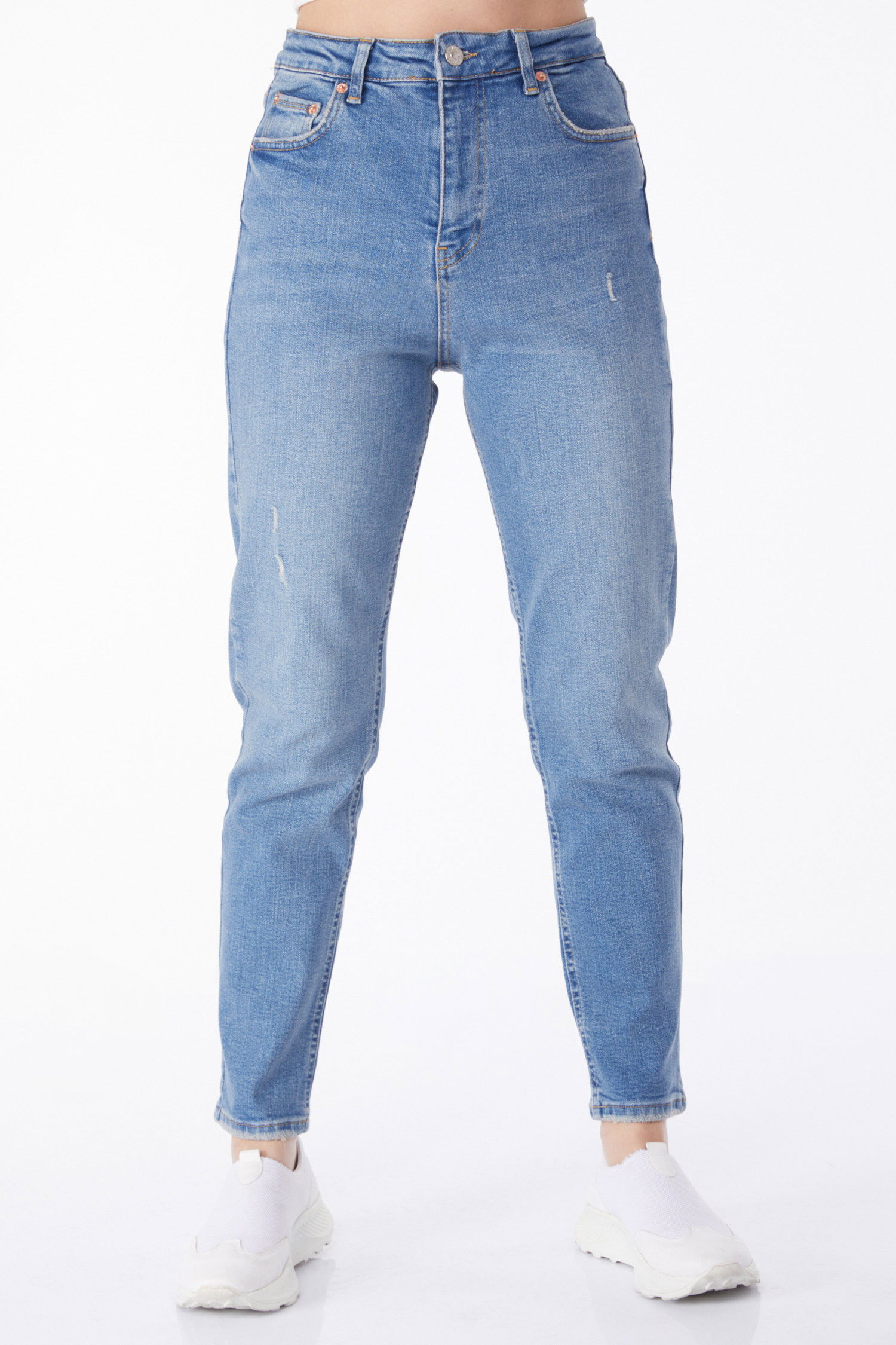 Düz Orta Kadın Mavi Tırnak Detaylı Kot Pantolon - 50007 - 3