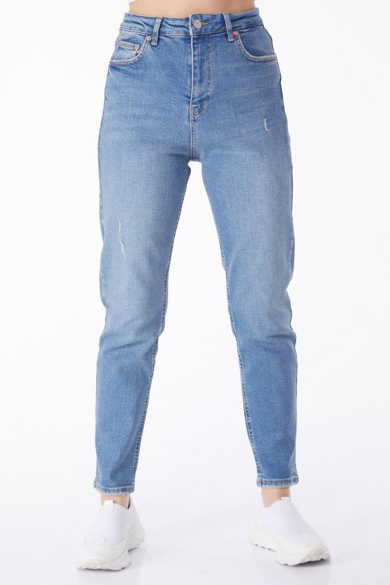 Düz Orta Kadın Mavi Tırnak Detaylı Kot Pantolon - 50007 - TOFİSA