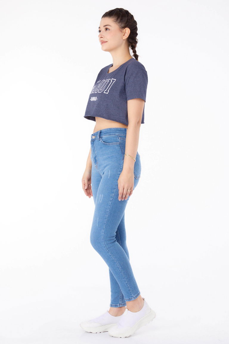 Yüksel Bel Sıkınıy Kot Pantolon Mavi - 25179 - TOFİSA