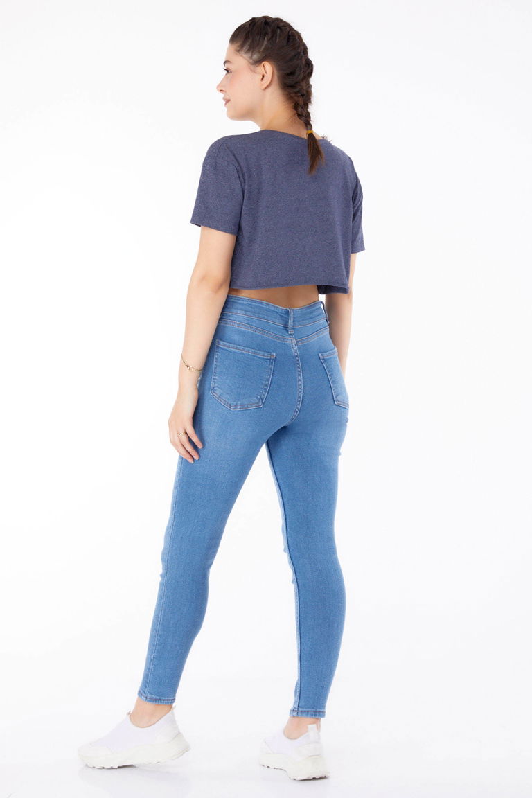 Yüksel Bel Sıkınıy Kot Pantolon Mavi - 25179 - TOFİSA