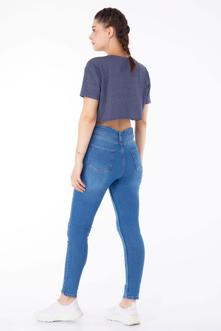 Yüksel Bel Sıknıy Kot Pantolon Mavi - 25180 - TOFİSA