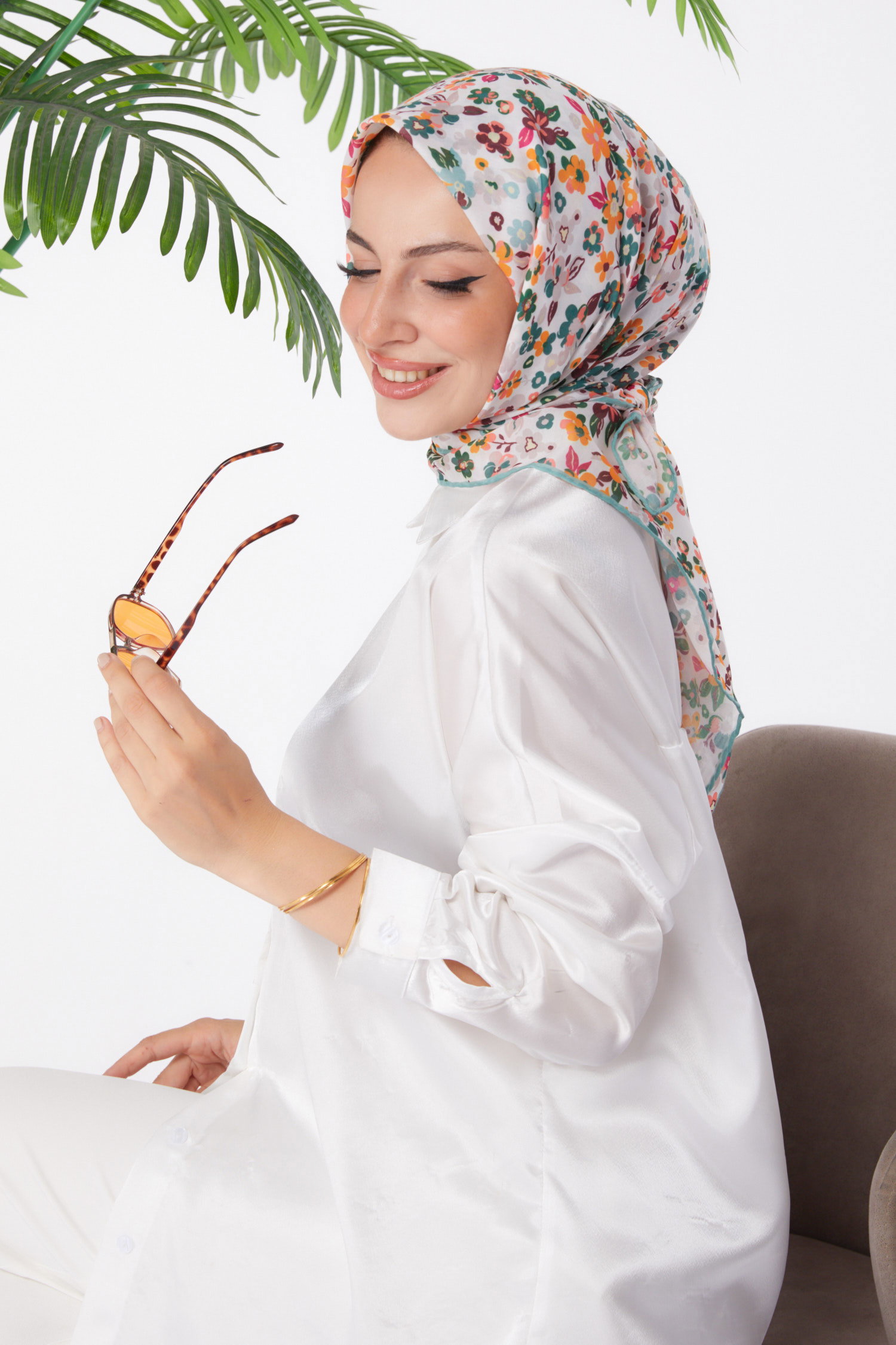 Düz Orta Kadın Mint Desenli Eşarp - 25975 - 2