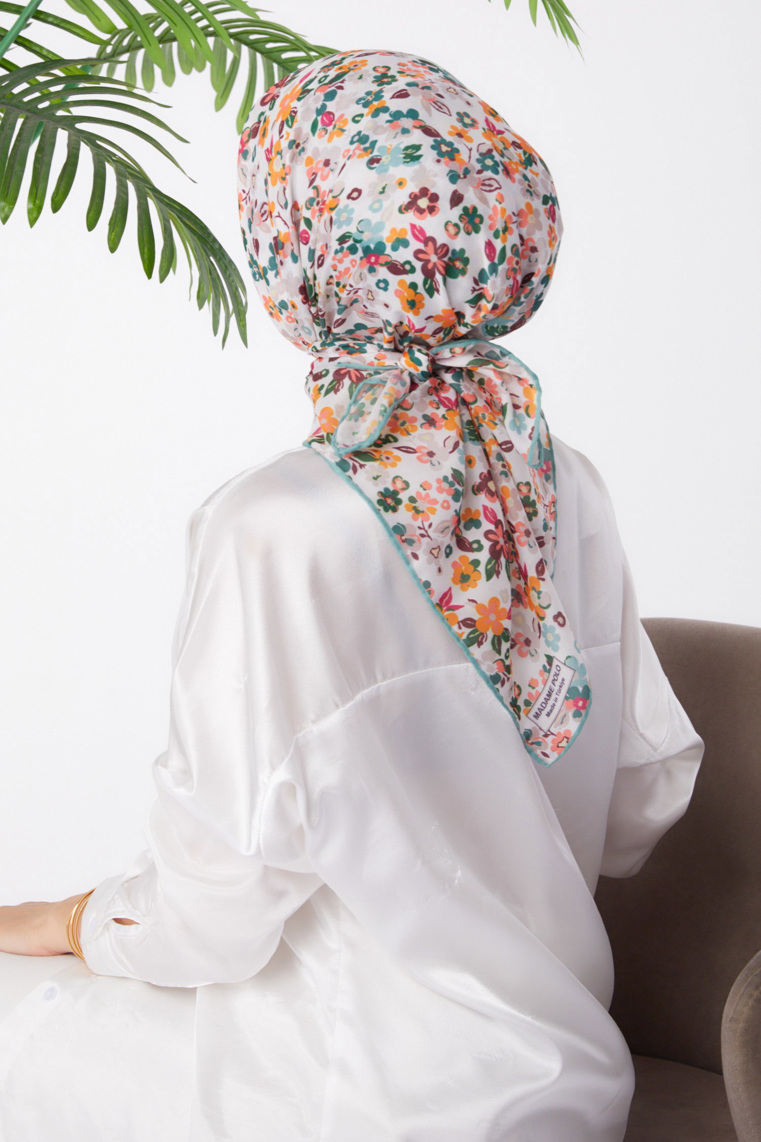 Düz Orta Kadın Mint Desenli Eşarp - 25975 - 3