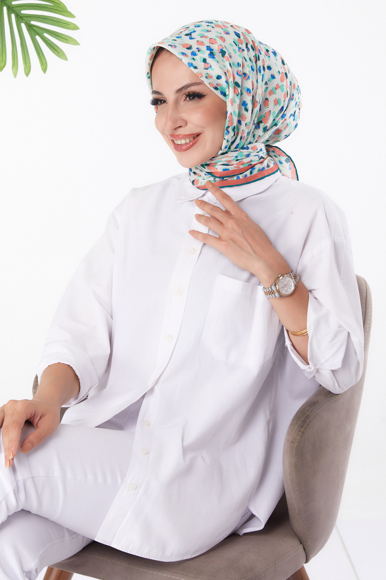 Desenli Eşarp Mint - 26152 - 1