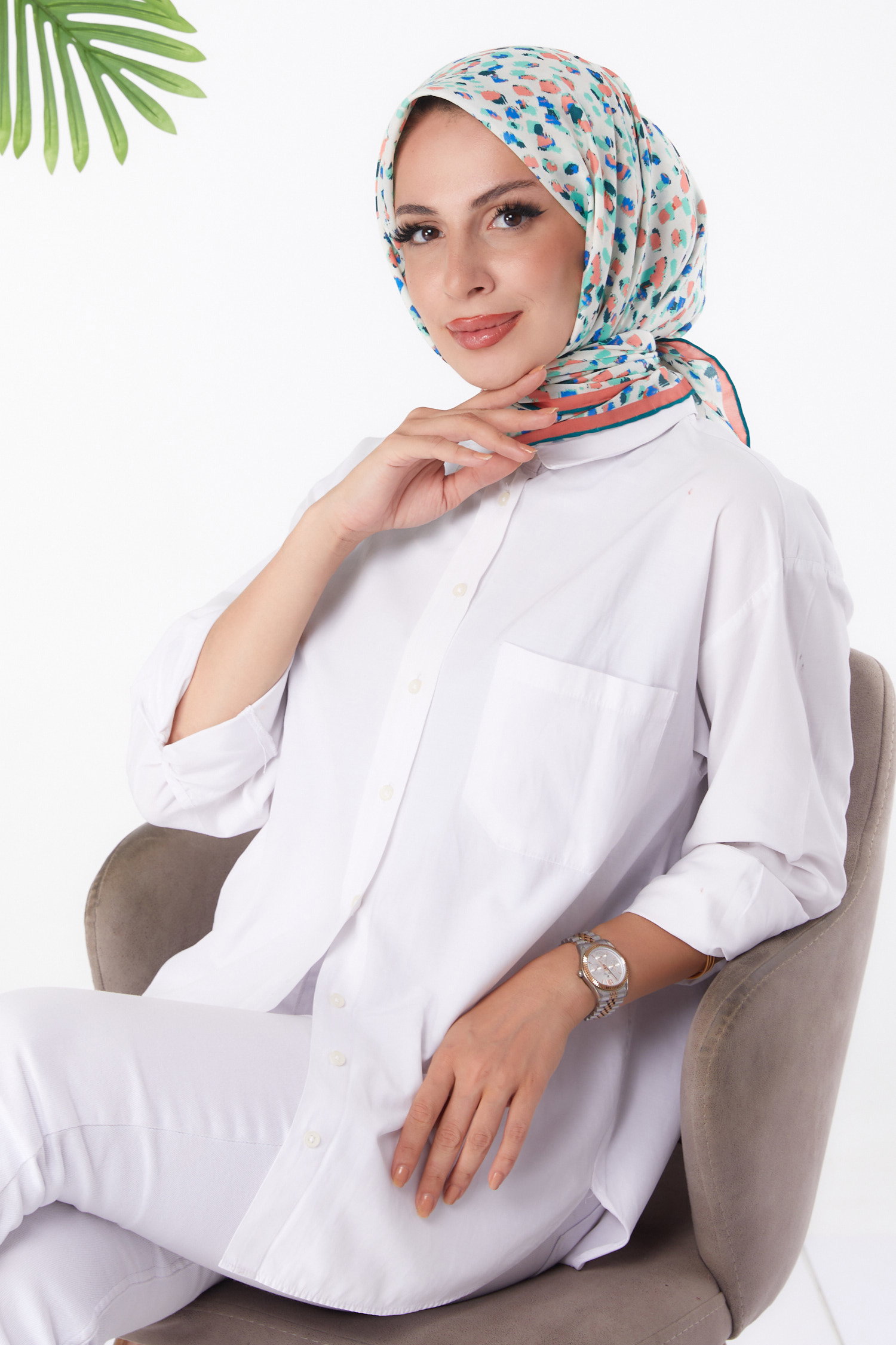 Desenli Eşarp Mint - 26152 - 2