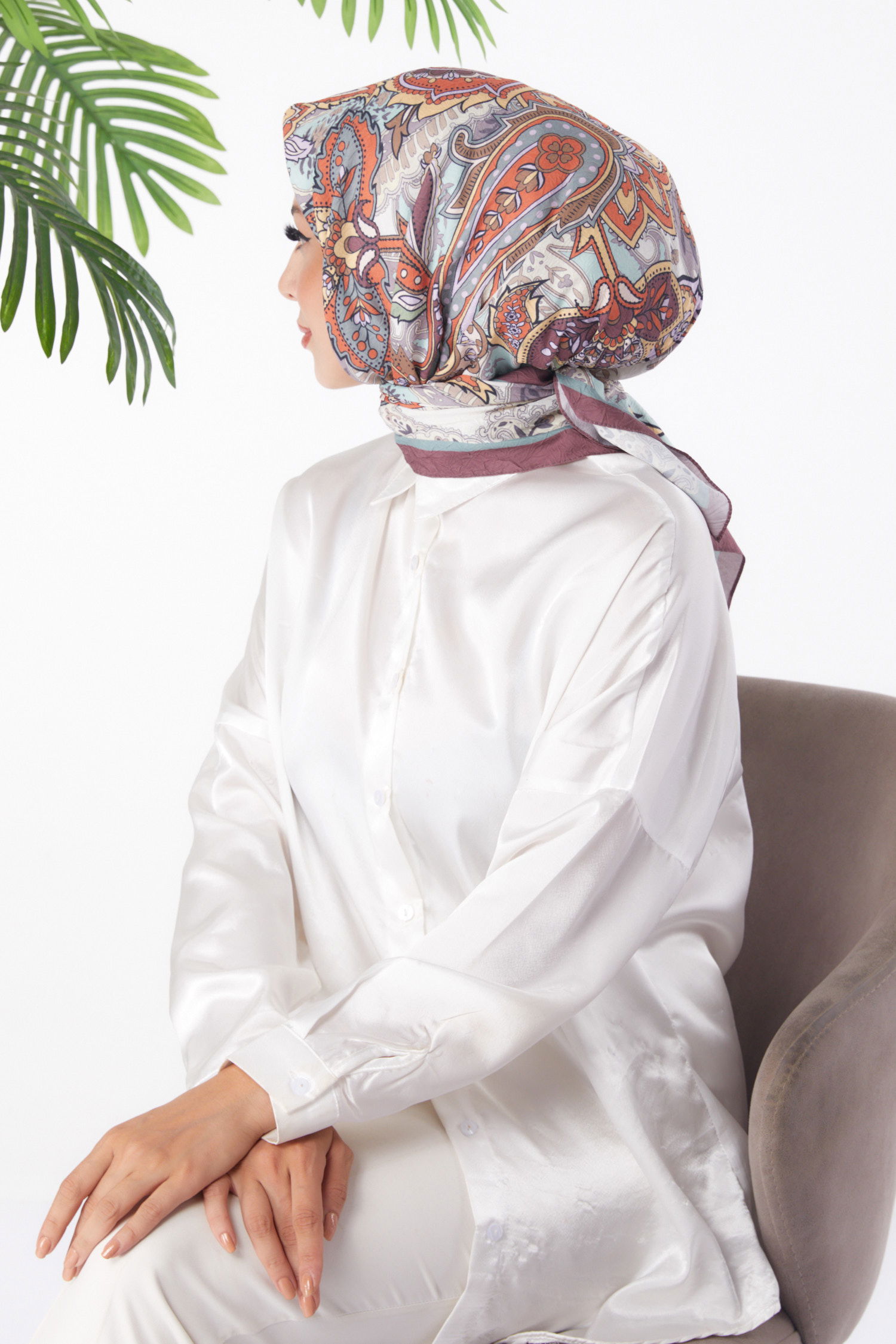 Düz Orta Kadın Mint Desenli Eşarp - 26154 - 3