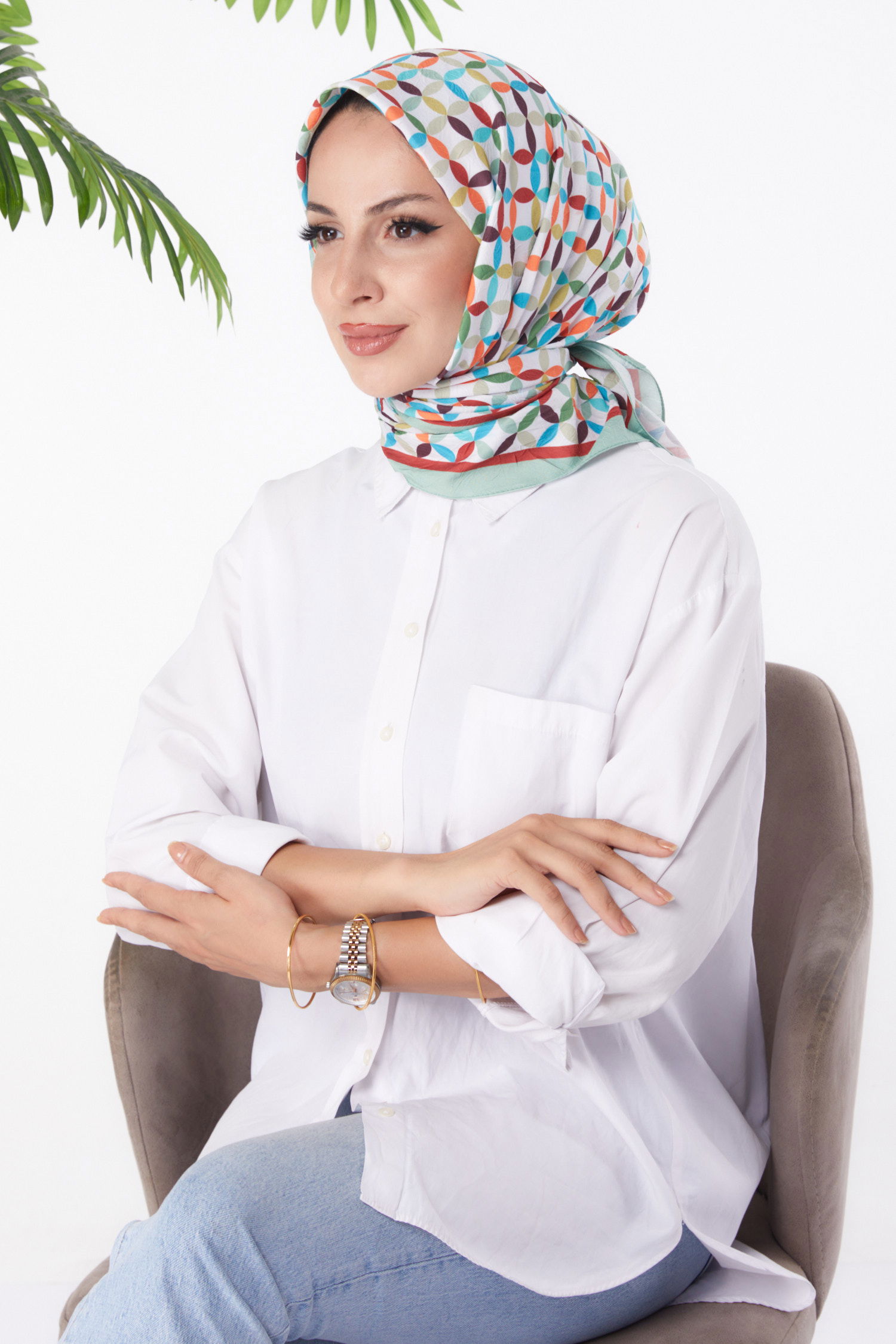 Desenli Eşarp Mint - 26155 - 1