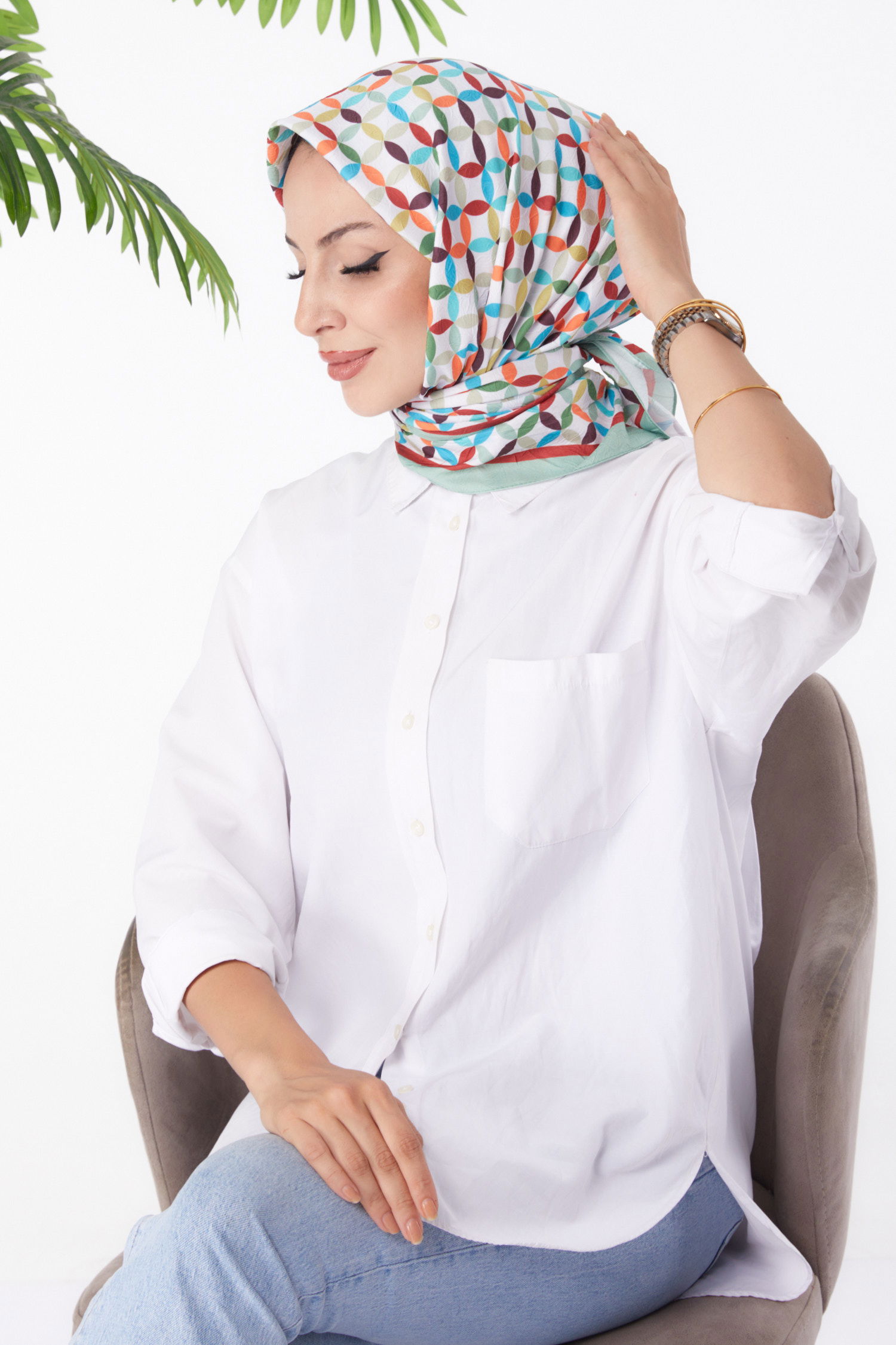 Desenli Eşarp Mint - 26155 - 2