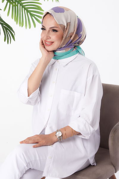 Düz Orta Kadın Mint Desenli Eşarp - 26158 
