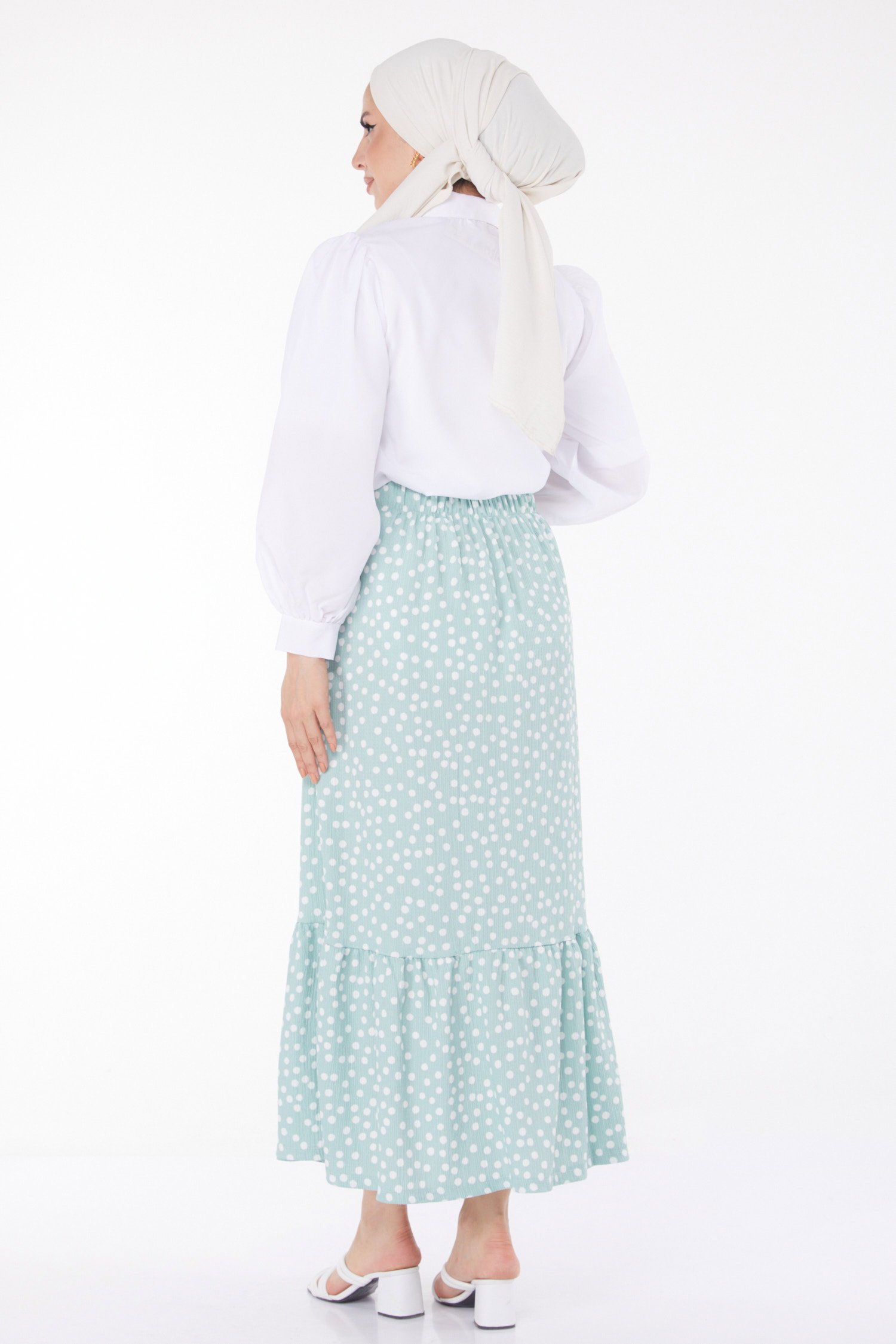 Düz Orta Kadın Mint Puantiyeli Etek - 25874 - 5