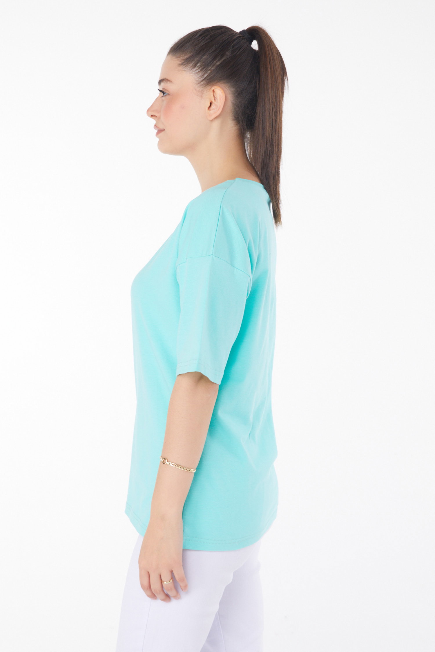 Düz Orta Kadın Mint T-Shirt - 25848 - 4
