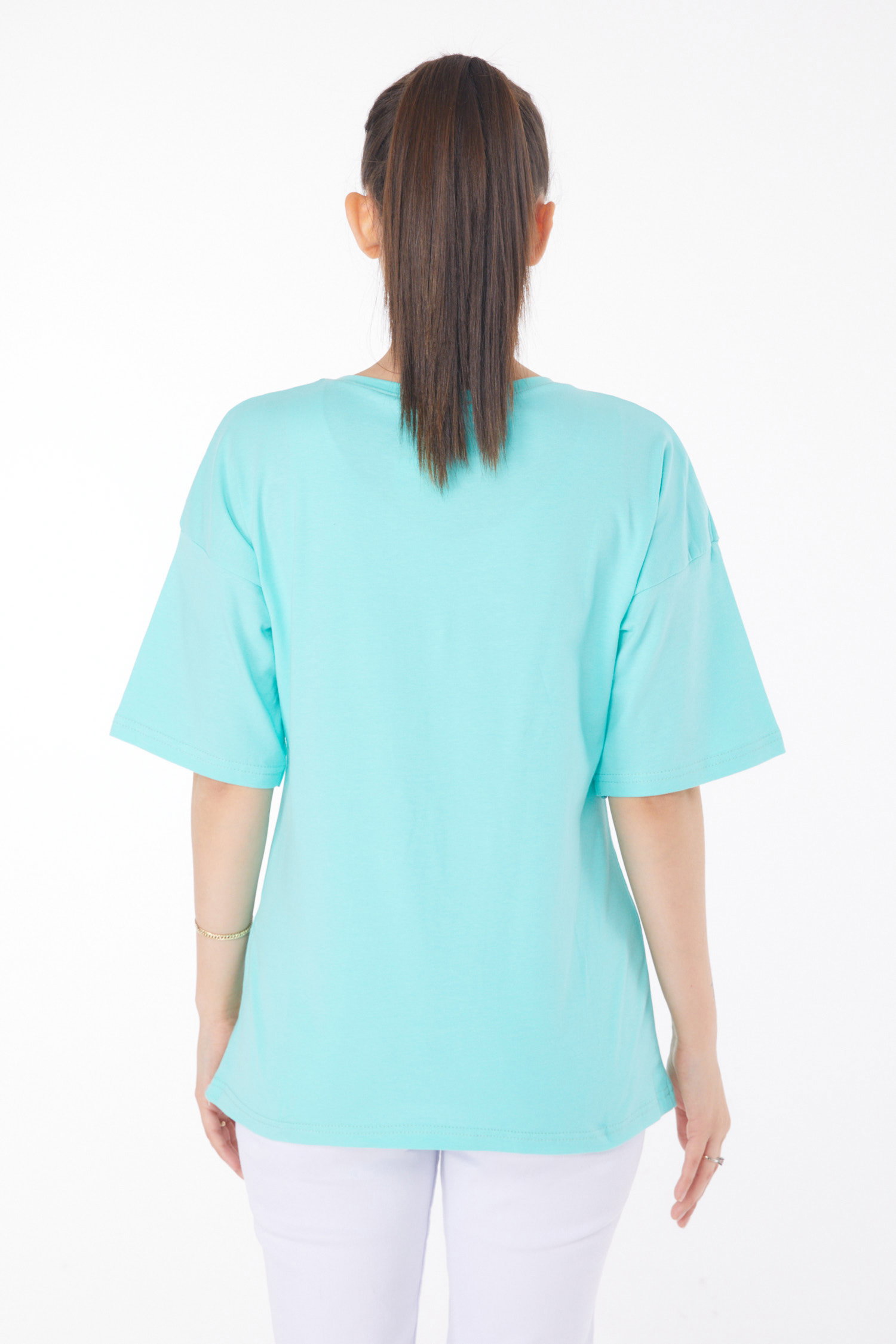 Düz Orta Kadın Mint T-Shirt - 25848 - 5