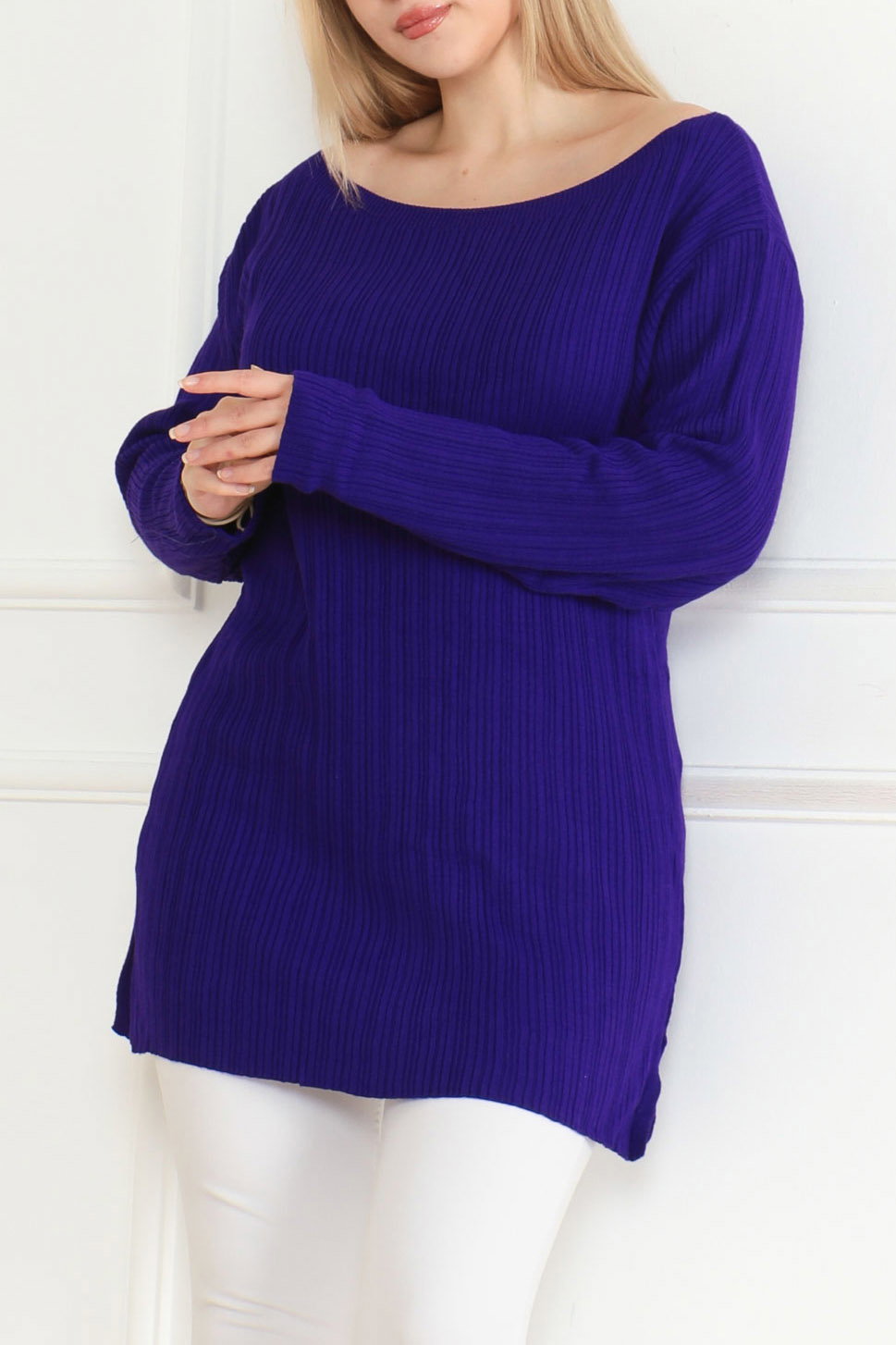 Açık Yaka Kazak Mor - 26629 - 1