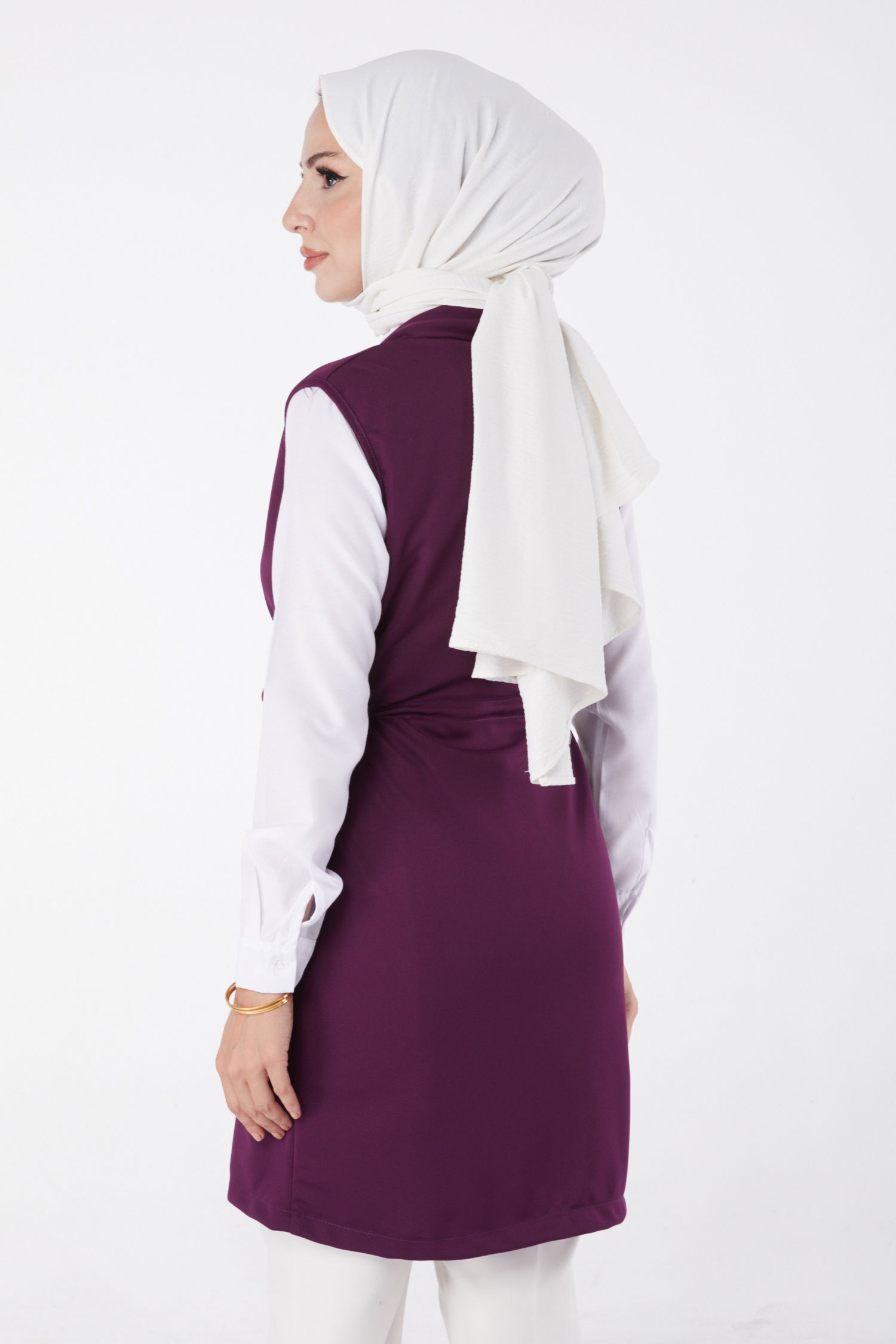 Düz Orta Kadın Mor Bağcıklı Yelek - 13263 - 4