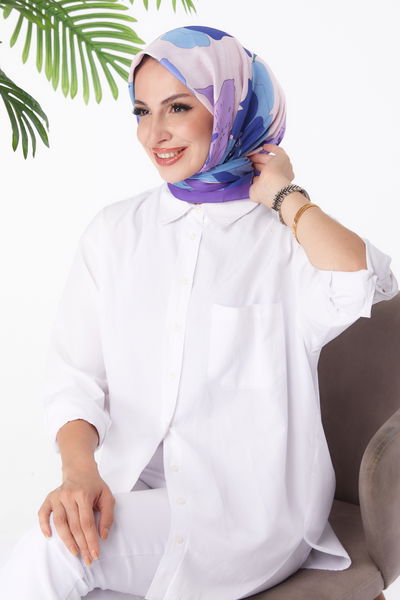 Düz Orta Kadın Mor Desenli Eşarp - 26158 