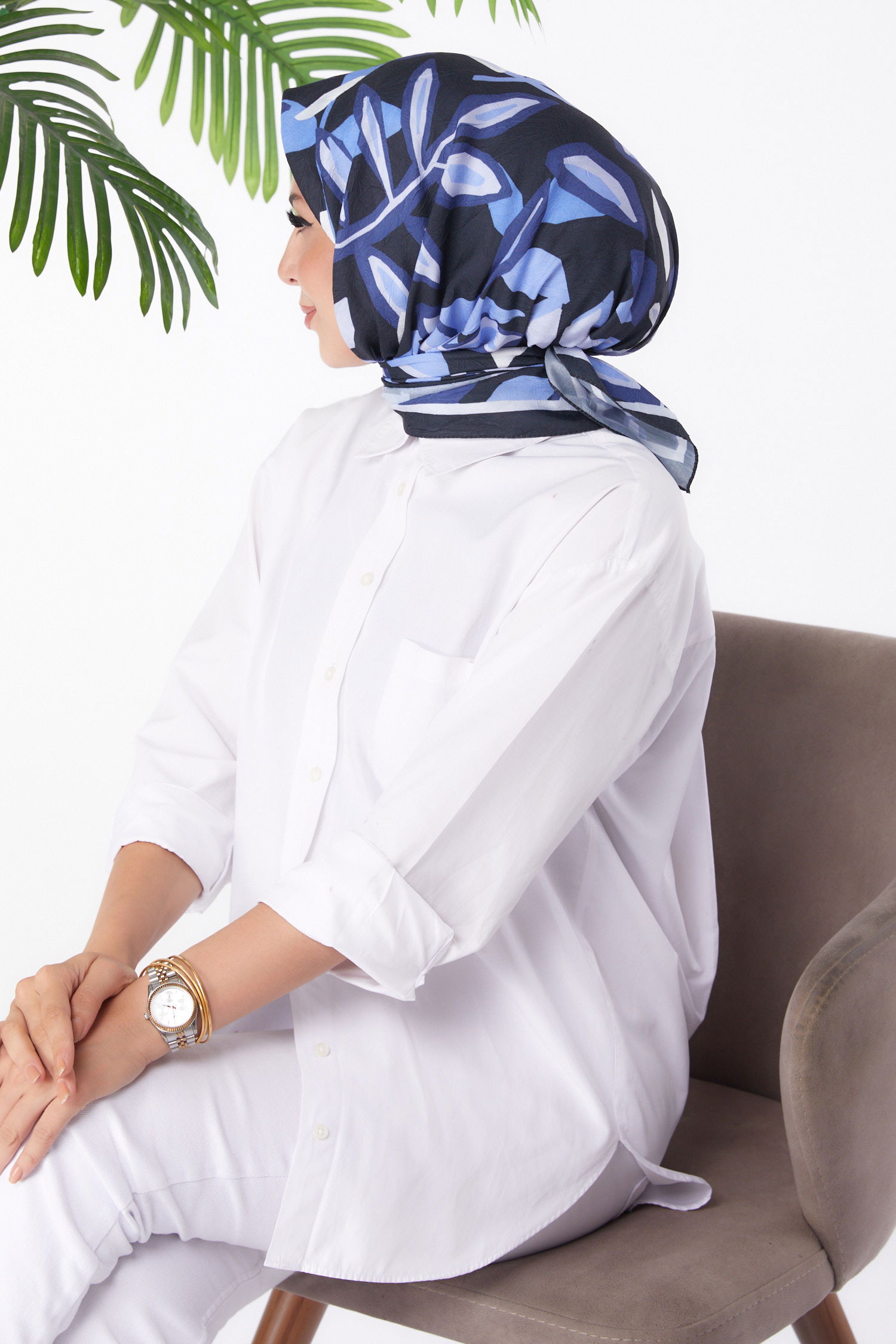 Düz Orta Kadın Mor Desenli Eşarp - 26159 - 3