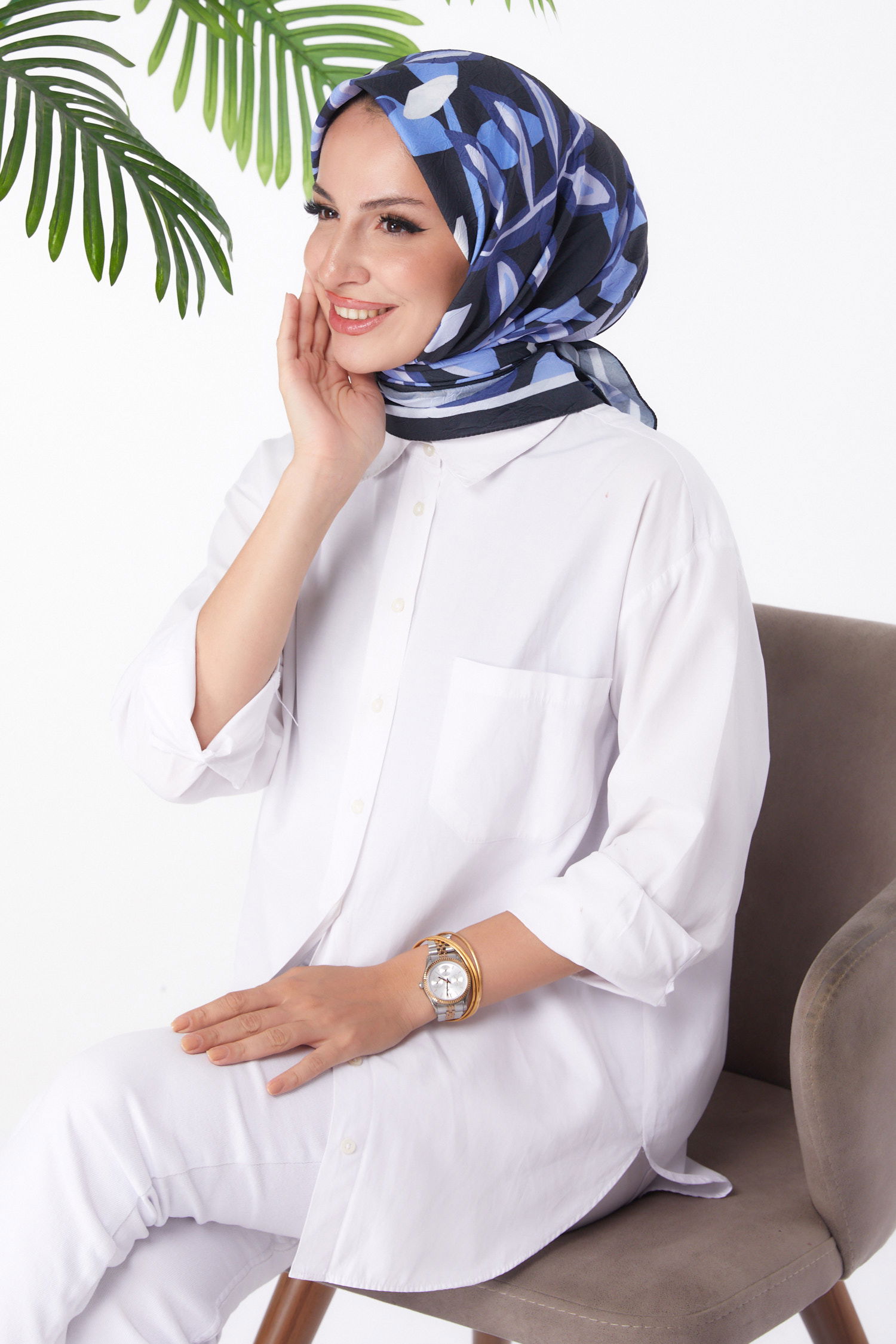 Düz Orta Kadın Mor Desenli Eşarp - 26159 - 2