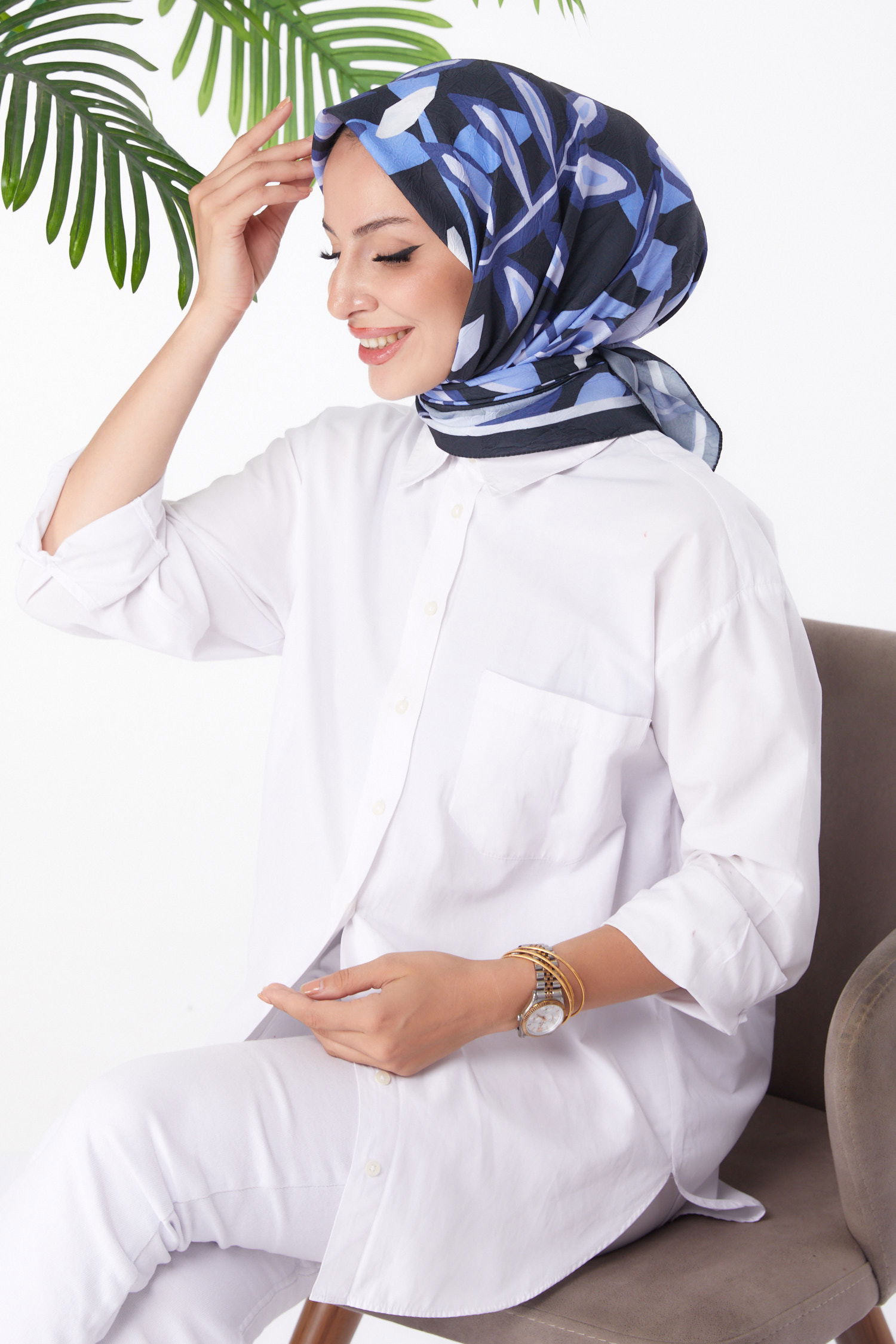Düz Orta Kadın Mor Desenli Eşarp - 26159 - 1