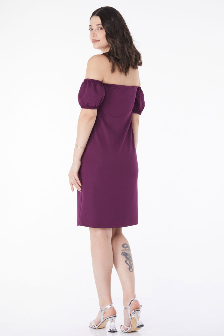 Düz Orta Kadın Mor Prenses Kol Abiye Elbise - 13189 - TOFİSA