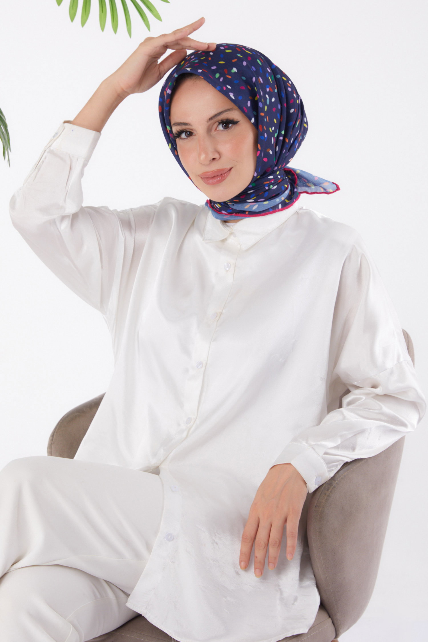 Düz Orta Kadın Murdum Desenli Eşarp - 25972 - 1