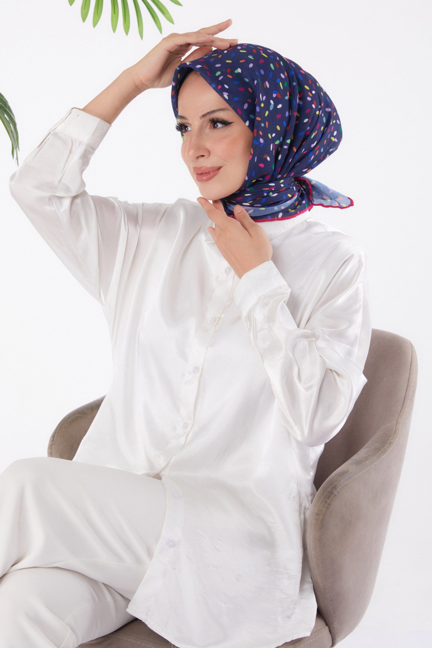 Düz Orta Kadın Murdum Desenli Eşarp - 25972 - 3
