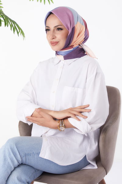 Düz Orta Kadın Mürdüm Desenli Eşarp - 26148 