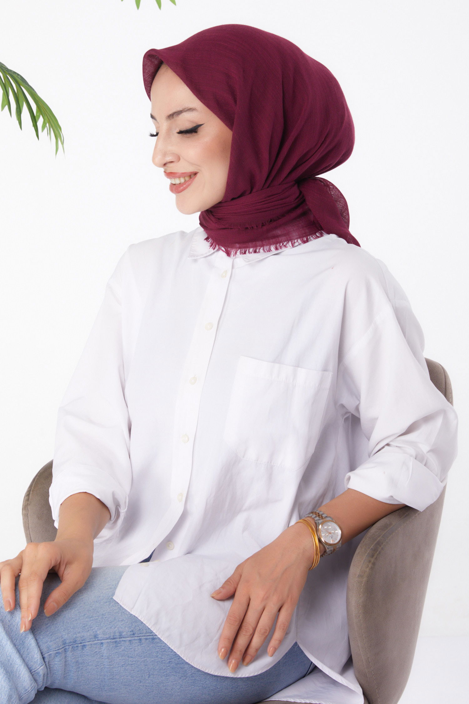 Düz Orta Kadın Mürdüm Eşarp - 26146 - 3