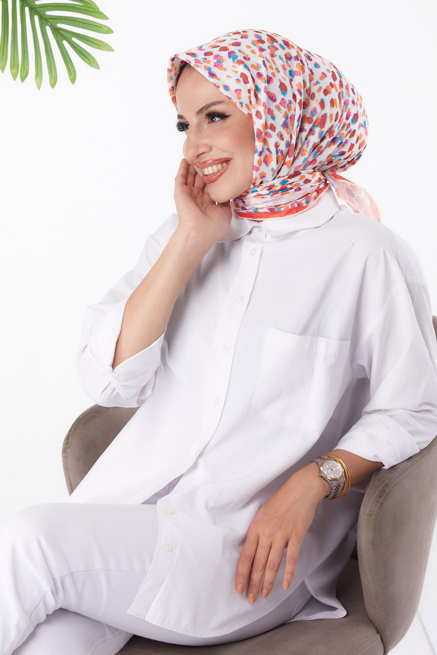Desenli Eşarp Oranj - 26152 - 1