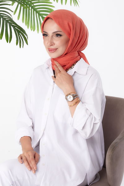 Düz Orta Kadın Oranj Eşarp - 26146 