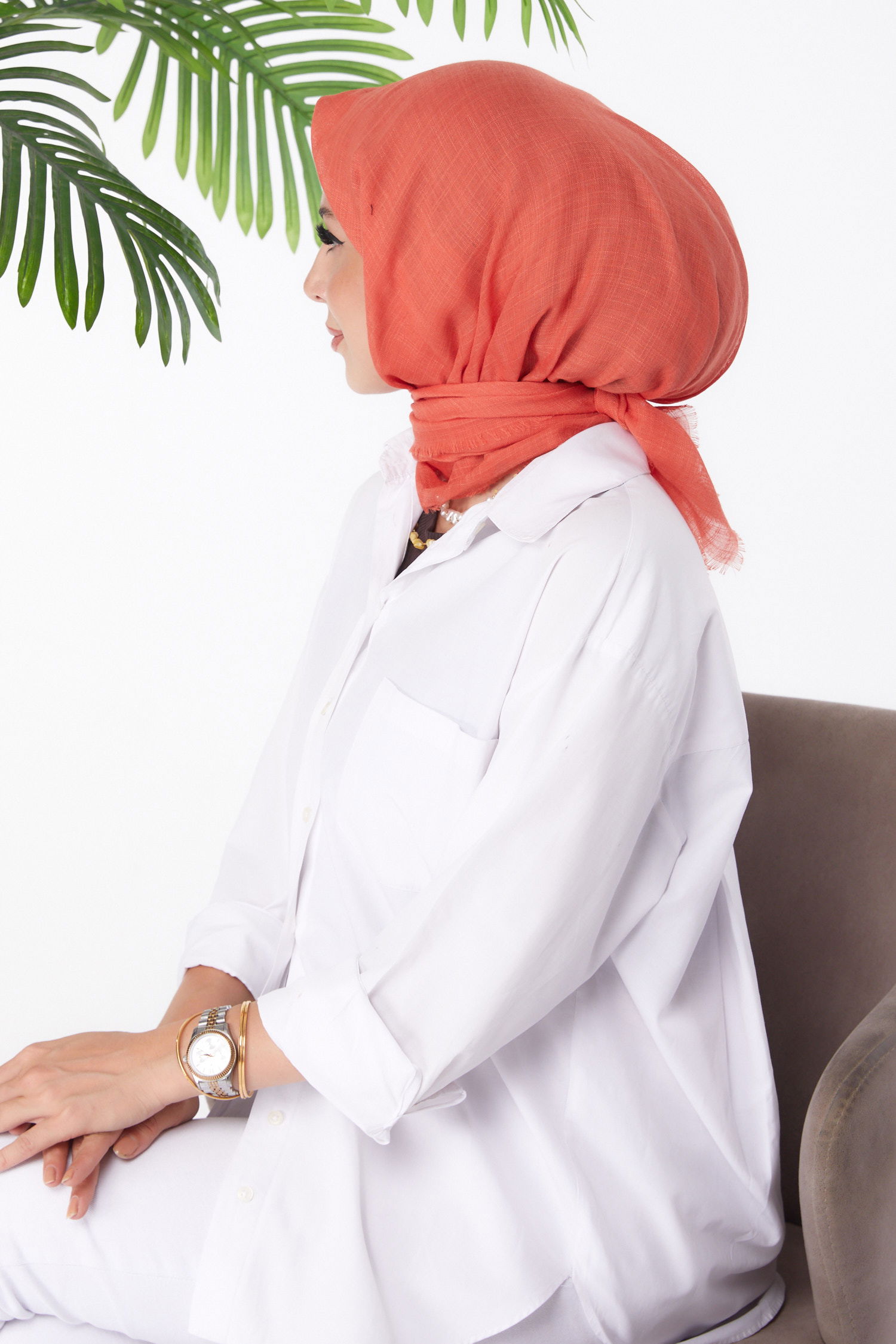 Düz Orta Kadın Oranj Eşarp - 26146 - 3