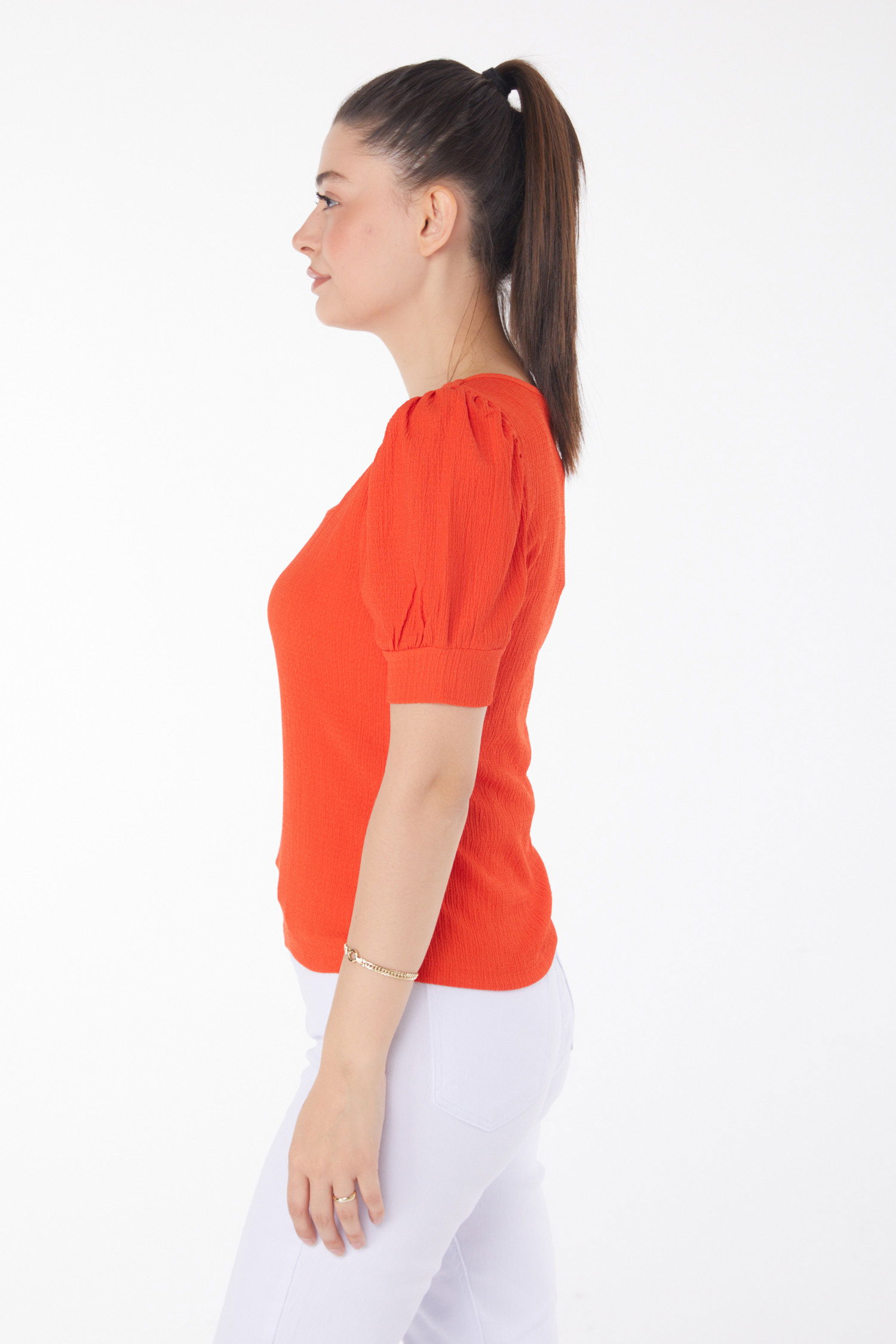 Kare Yaka Bluz Oranj - 25873 - 4