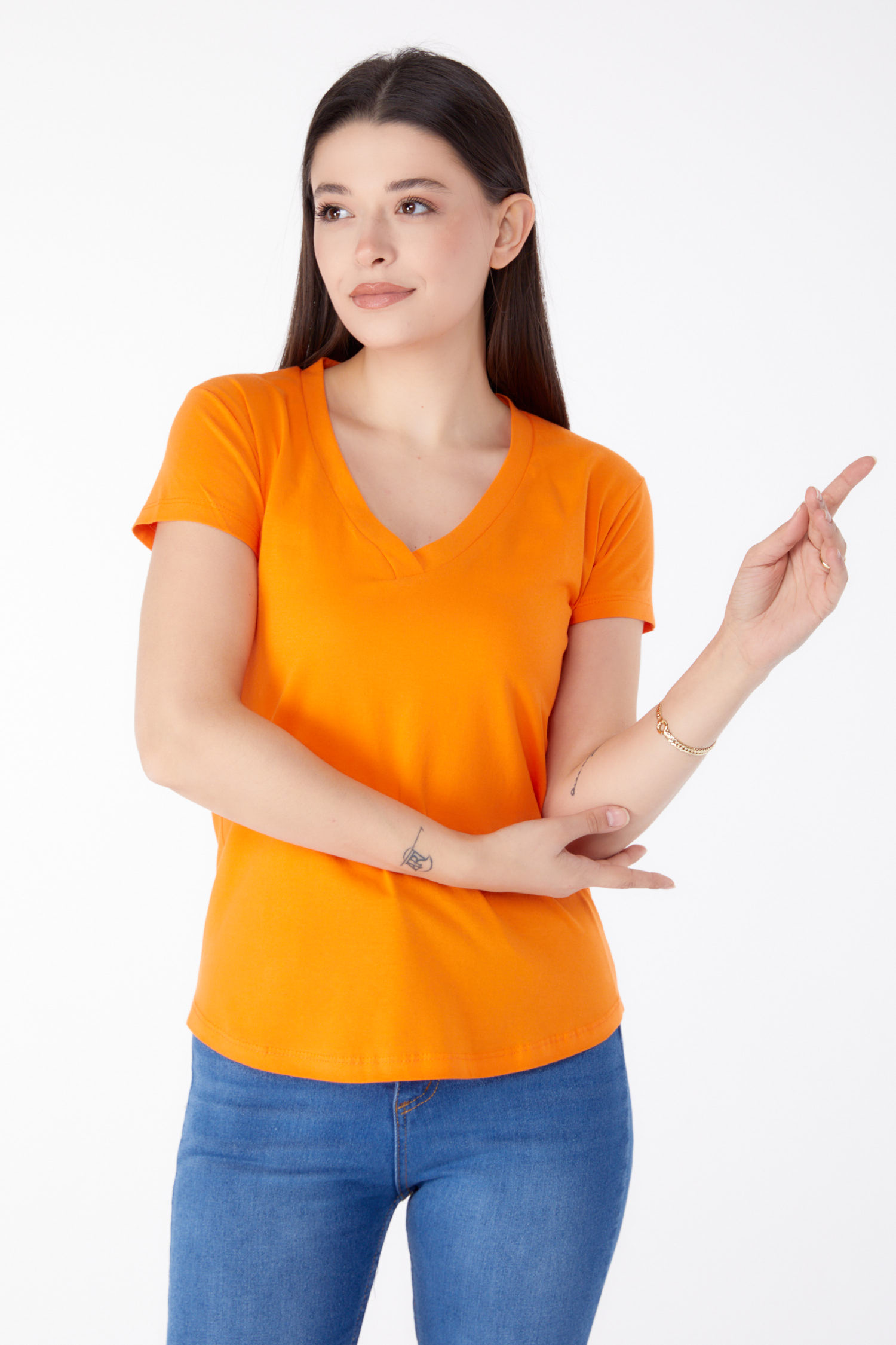 V Yaka T-shirt Oranj - 25326 - 1