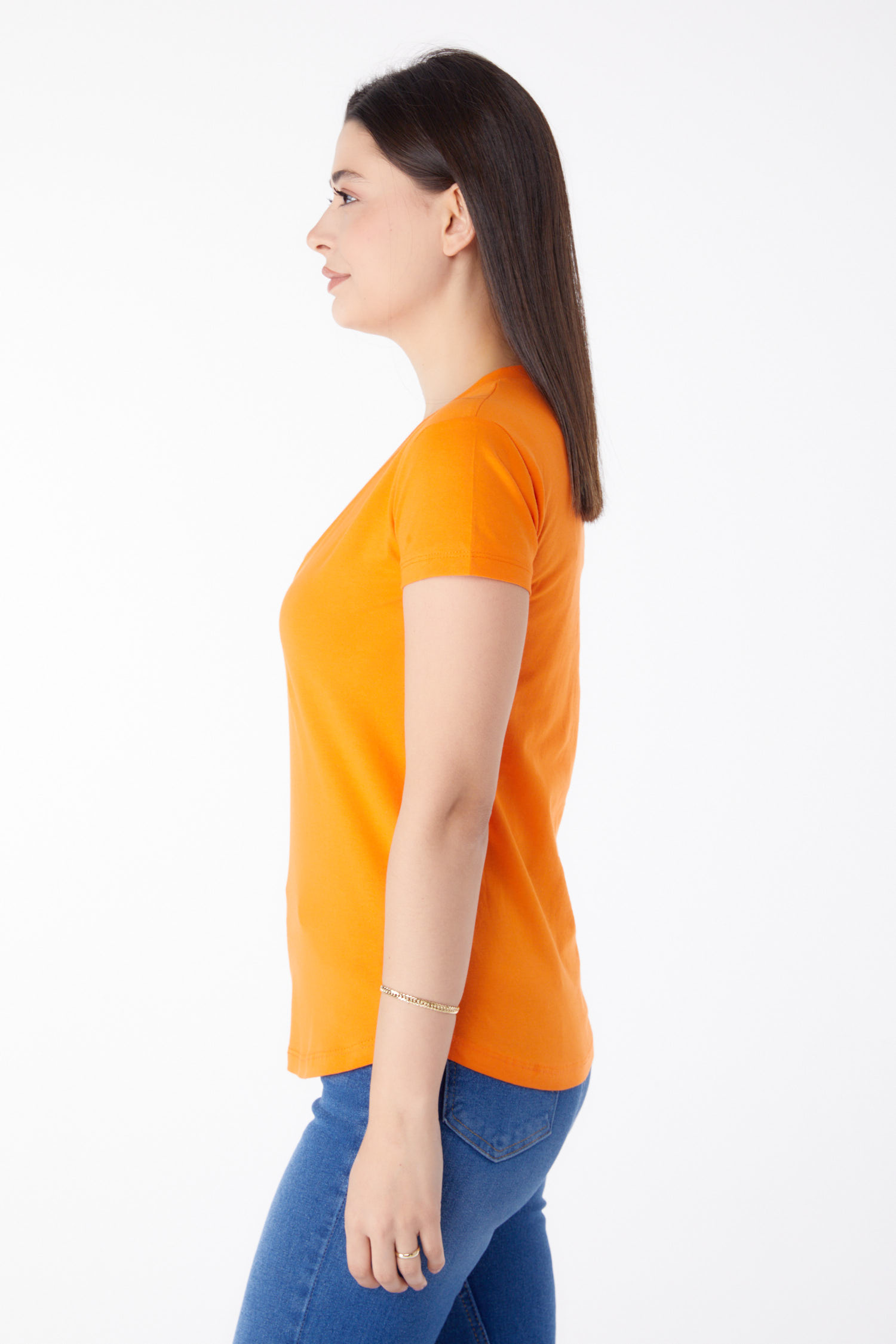 V Yaka T-shirt Oranj - 25326 - 4