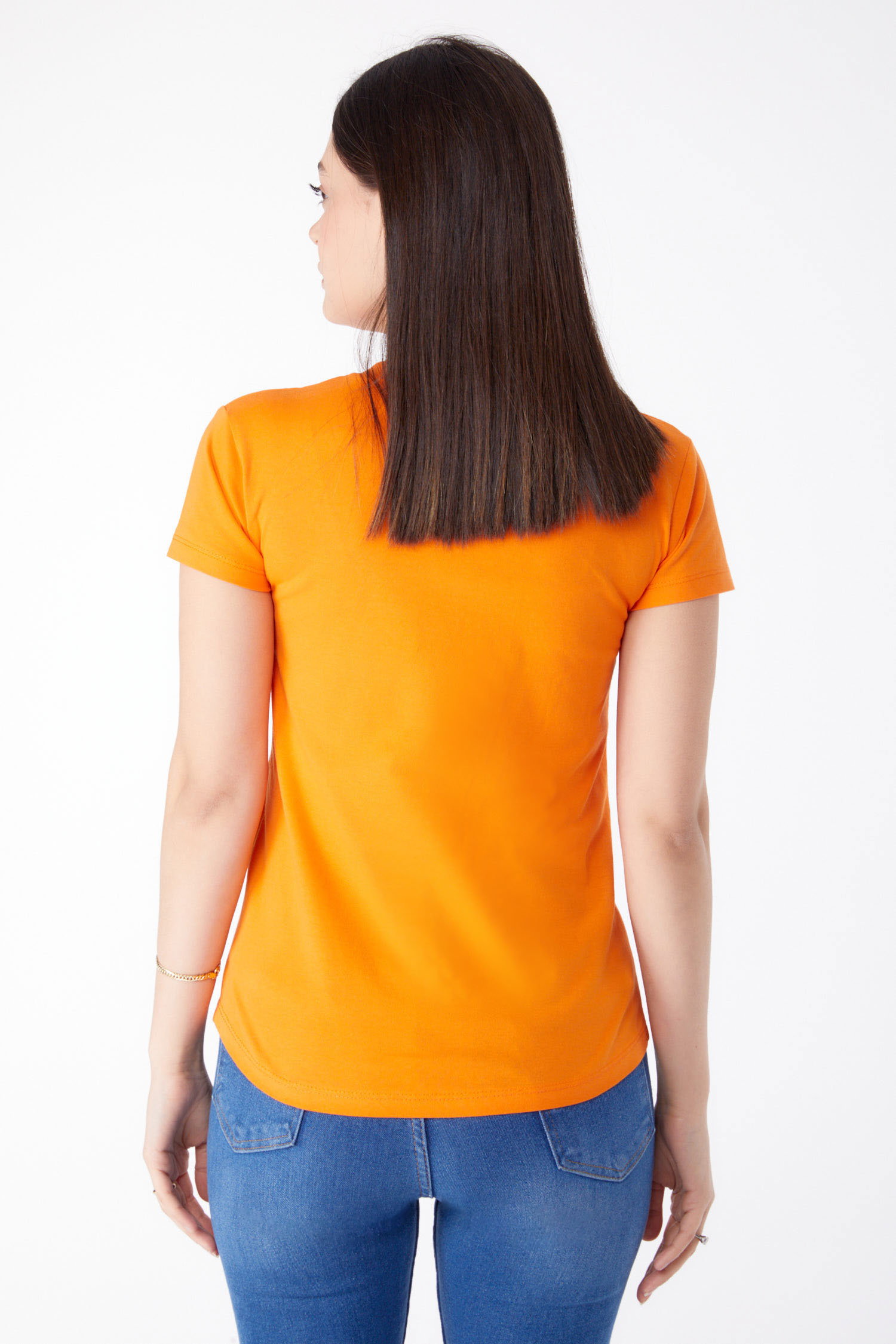 V Yaka T-shirt Oranj - 25326 - 5