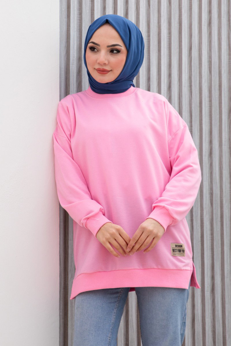 Düz Orta Kadın Pembe Armalı Sweat - 26585 - 1