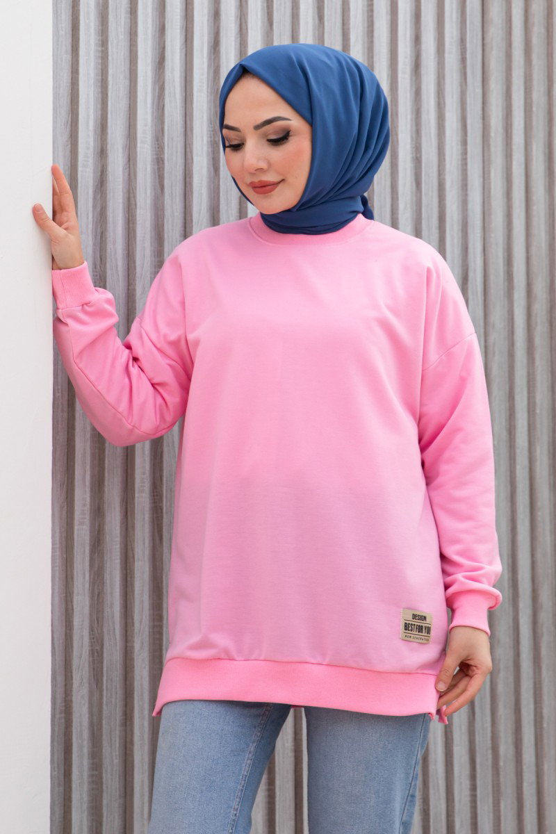 Düz Orta Kadın Pembe Armalı Sweat - 26585 - 2