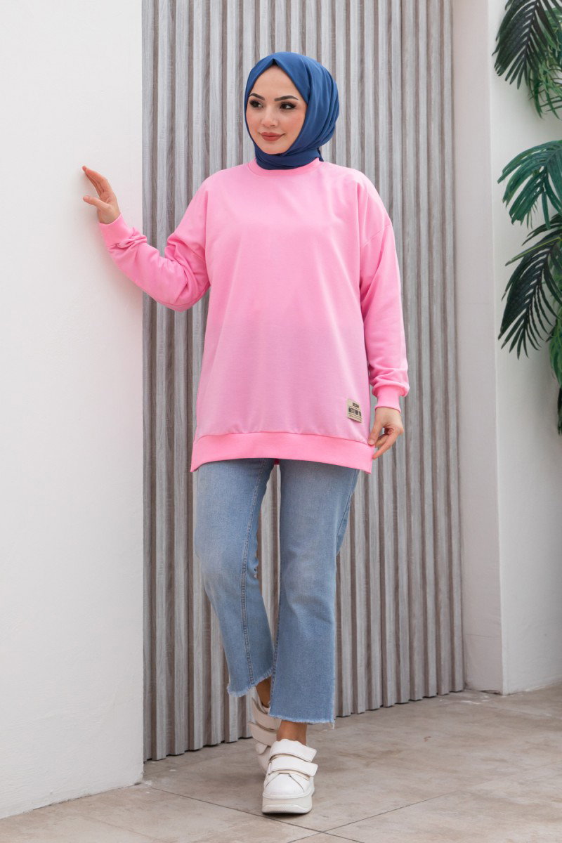 Düz Orta Kadın Pembe Armalı Sweat - 26585 - 3