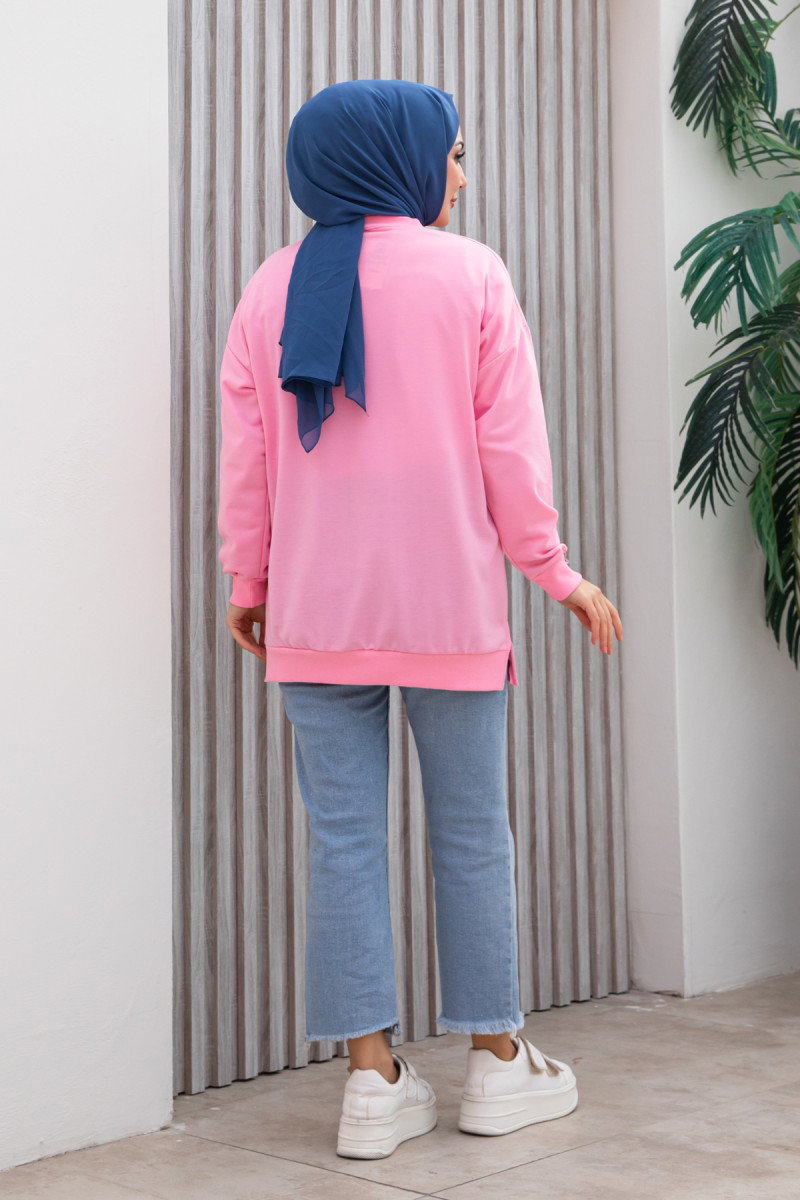 Düz Orta Kadın Pembe Armalı Sweat - 26585 - 4