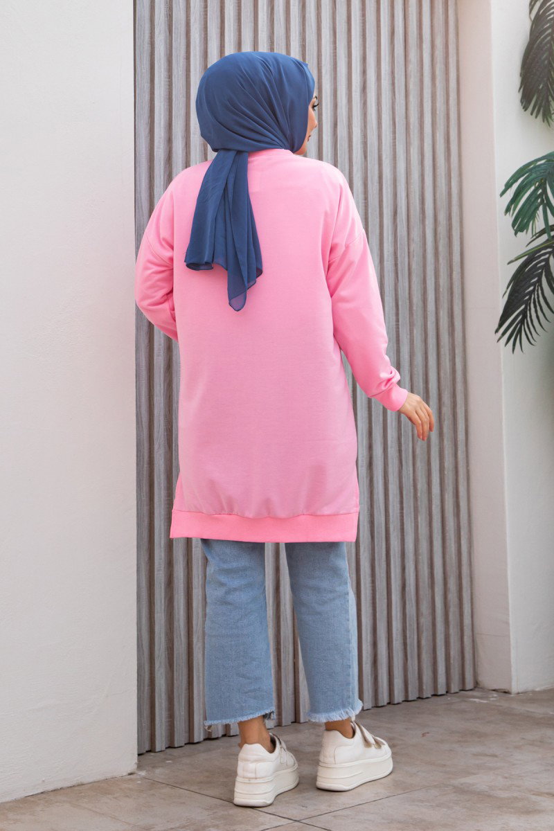 Düz Orta Kadın Pembe Armalı Tunik - 26568 - 3